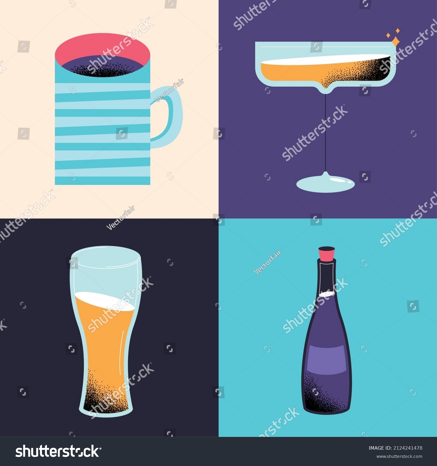 Toast Cheers Set Four Drinks Stock Vector (Royalty Free) 2124241478