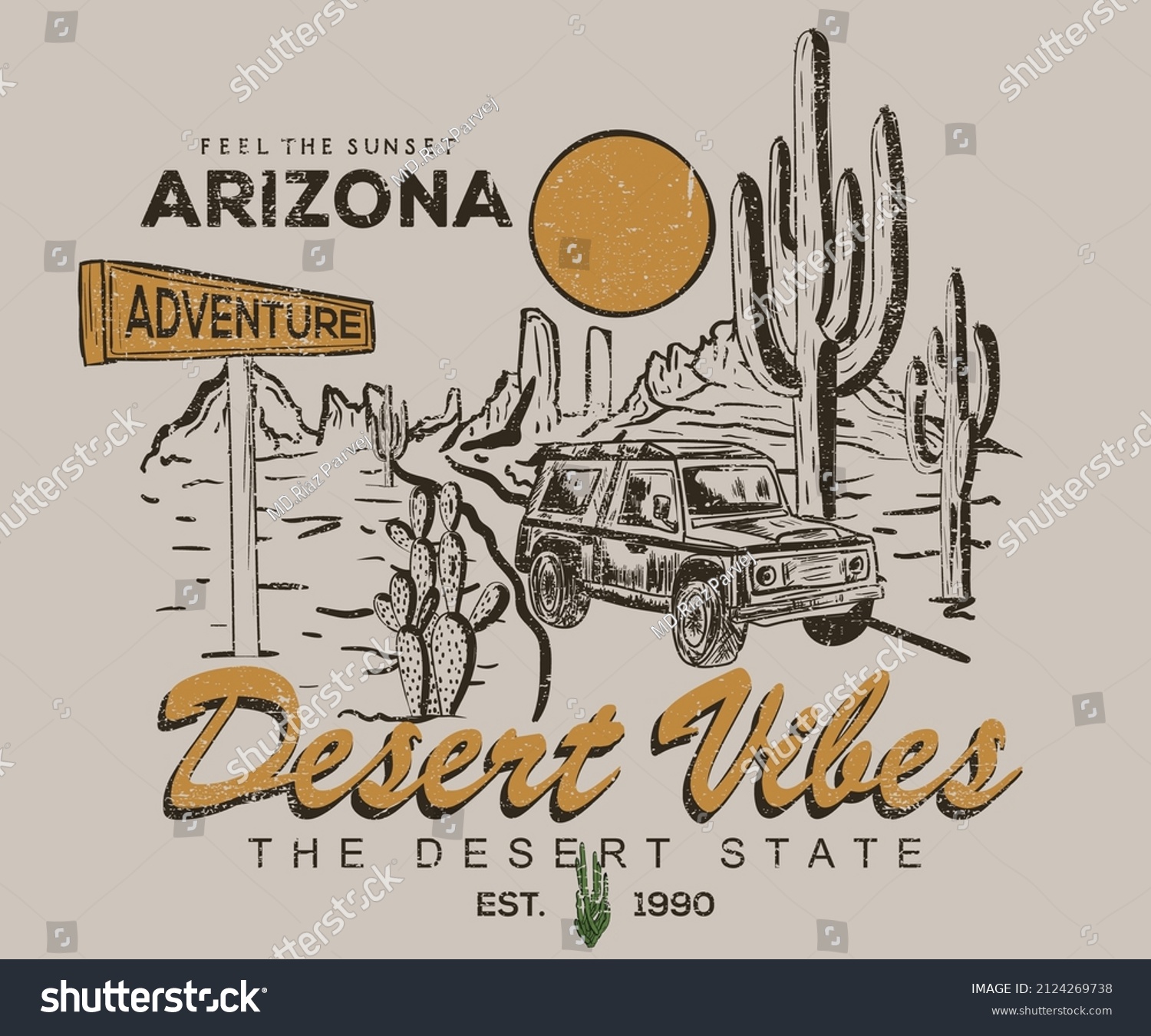 Desert Vibes Vintage Print Design T Stock Vector (Royalty Free ...