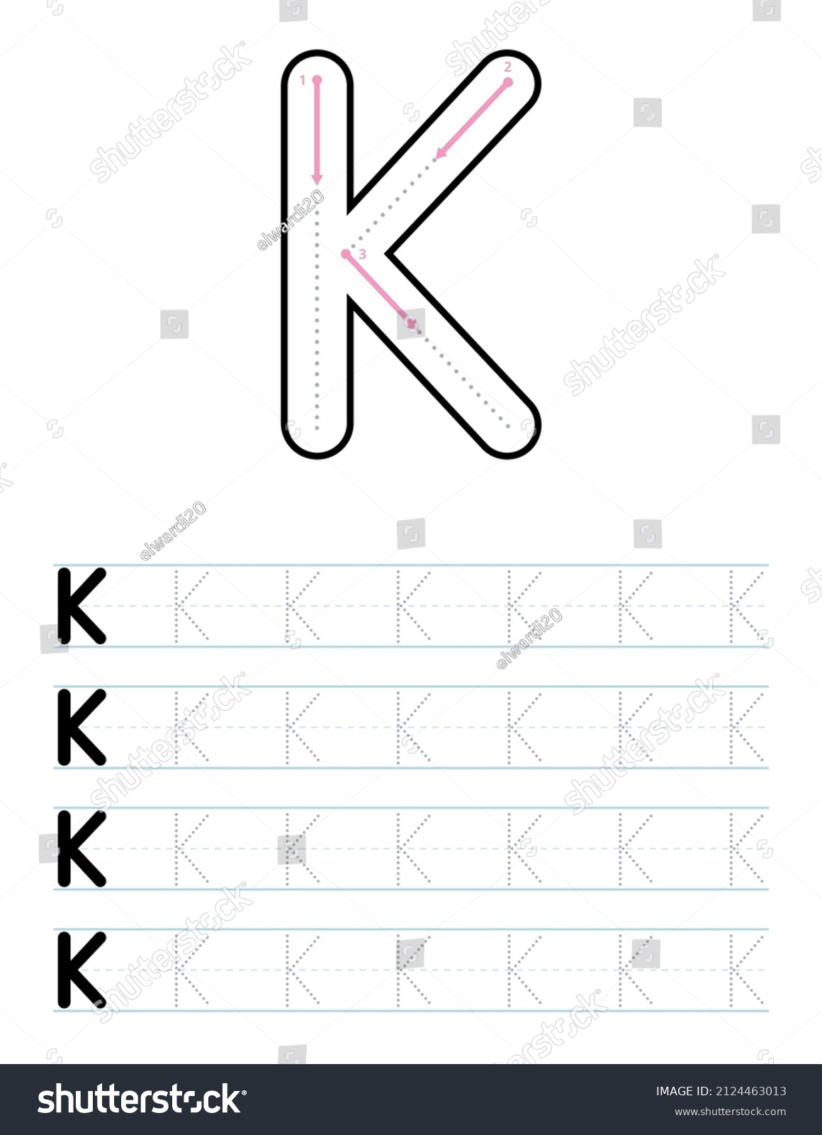 Tracing Uppercase Letter K Worksheet Kids Stock Vector (Royalty Free ...