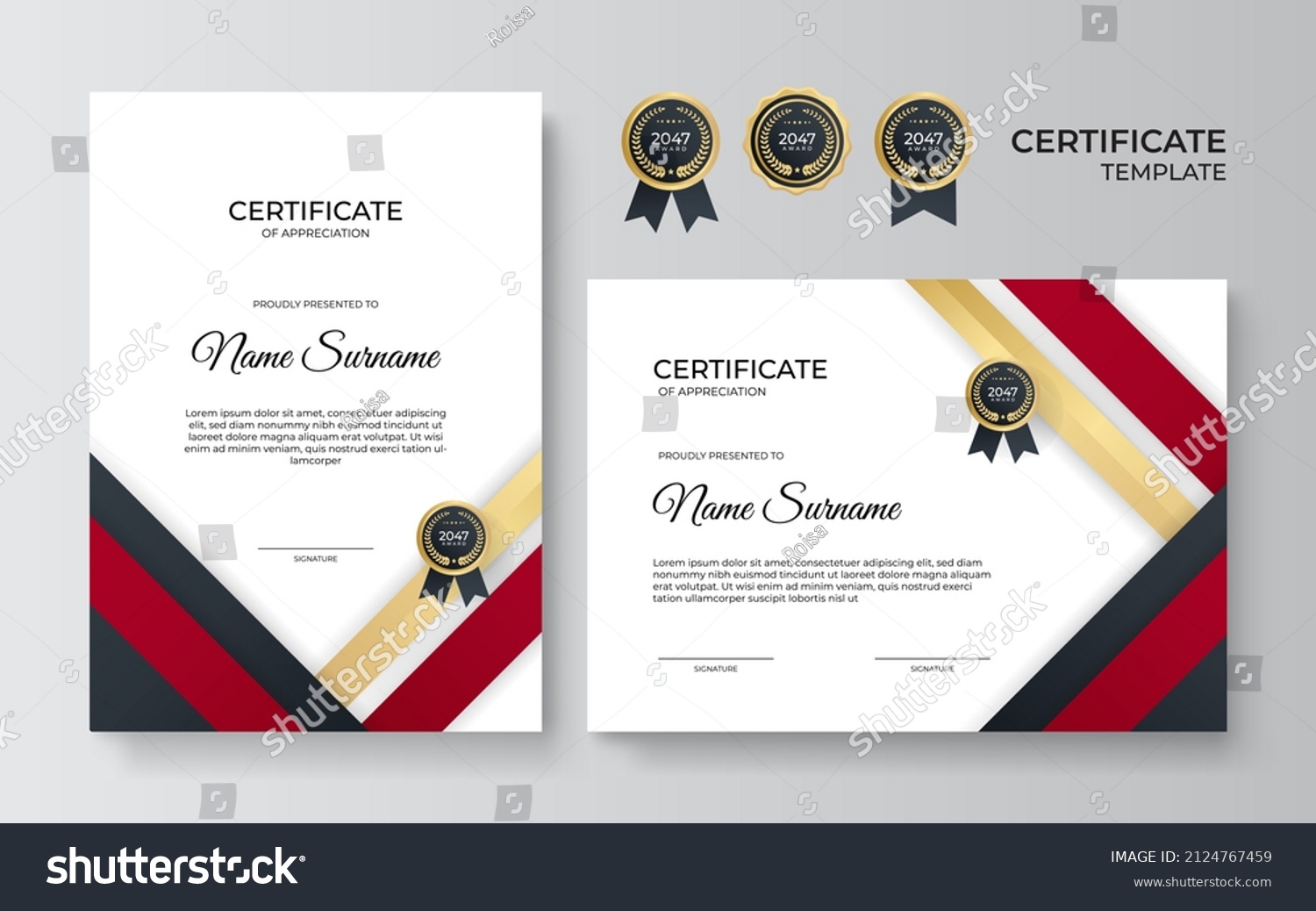 Certificate Appreciation Template Gold Red Color Stock Vector (Royalty ...