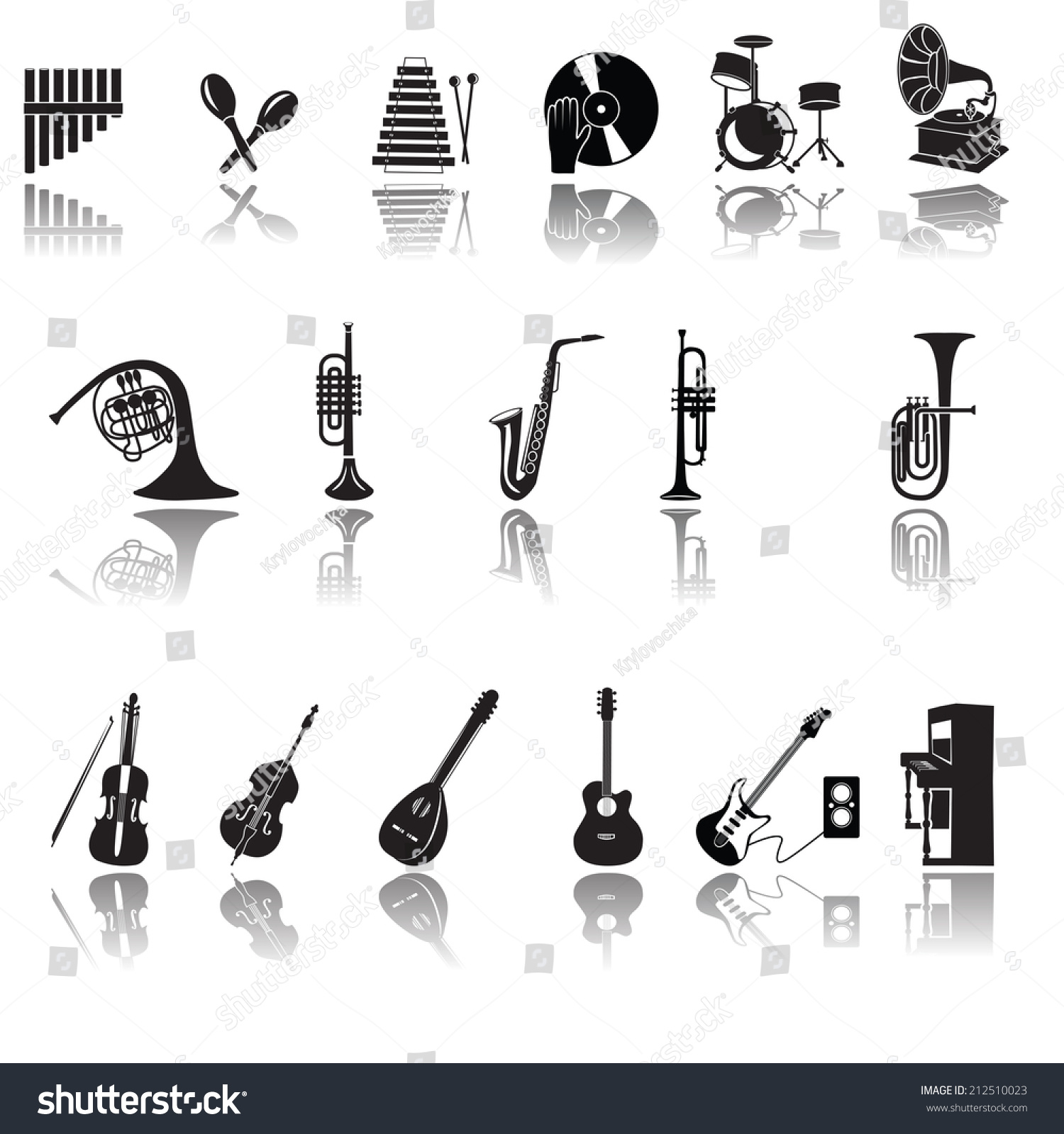 Musical Instrumentsmusic Icon Collection Vector Silhouette Stock Vector ...