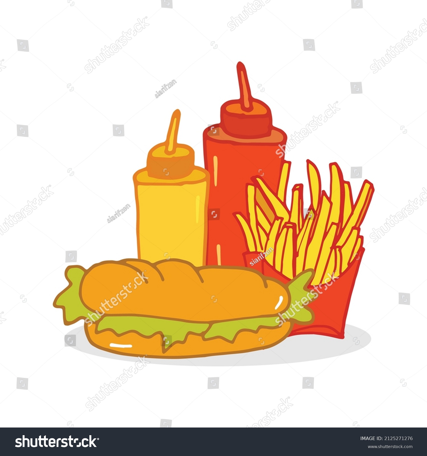 Set Fast Food Icon French Fries Stock Vector (Royalty Free) 2125271276 ...