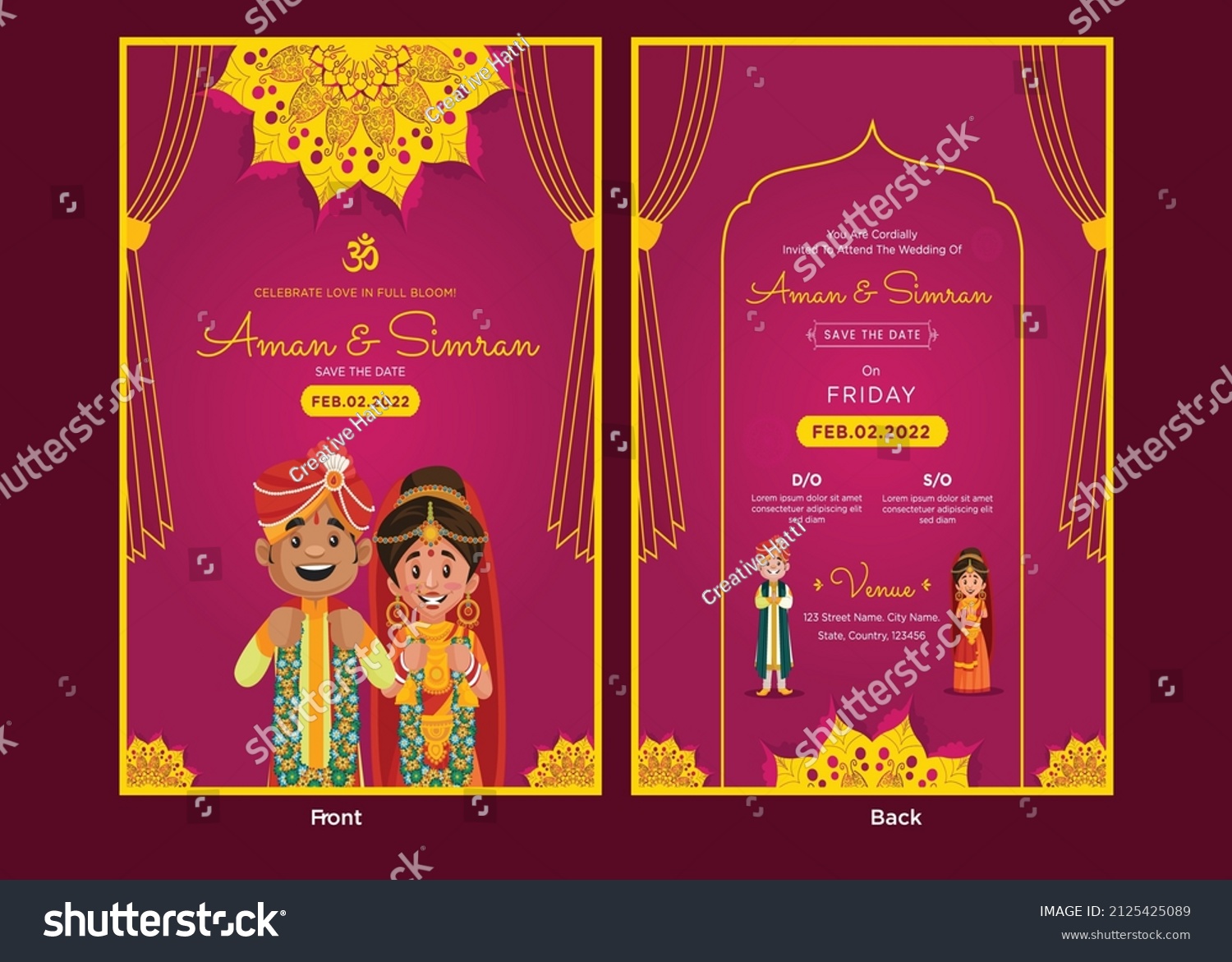 Beautiful Indian Wedding Invitation Card Template Stock Vector (Royalty ...