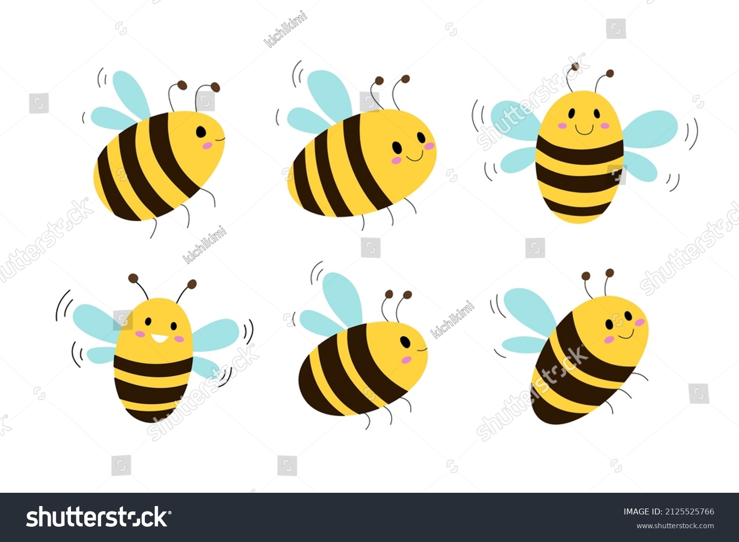 Set Cartoon Honey Bees Isolated On Stock Vector (Royalty Free ...