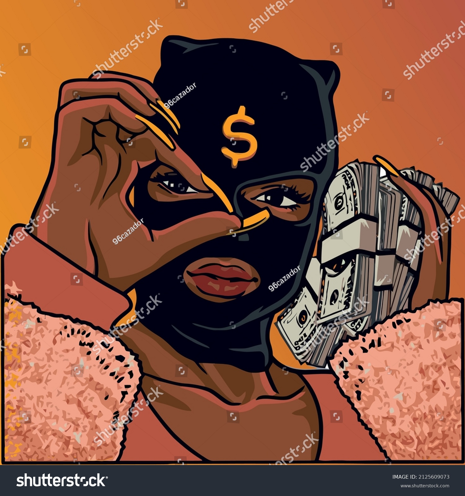 Beautiful Woman Wearing Mask Dollar Sign Stock Vector (Royalty Free ...