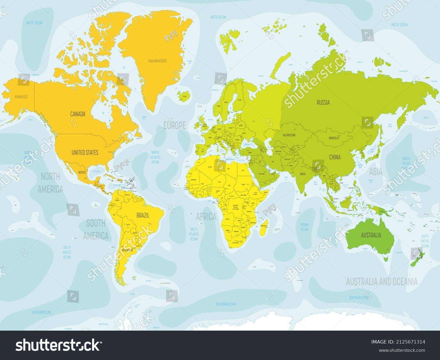 Colorful Political Map World Continents Stock Vector (Royalty Free ...