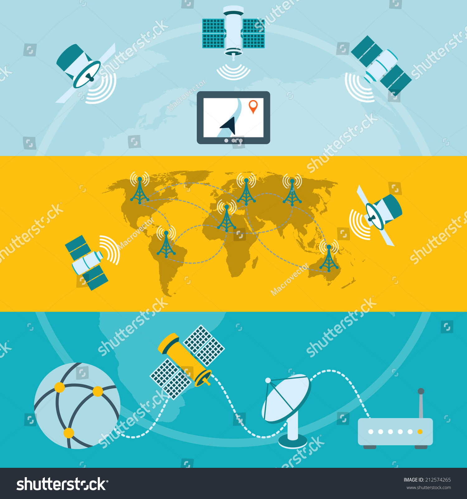 Satellite Icons Composition Global Navigation Ground Stock Vector ...