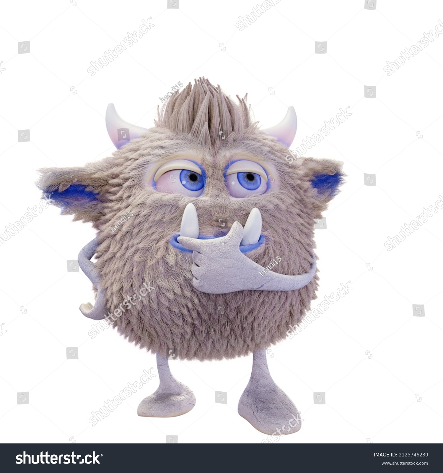 3d Cartoon Cute Furry Monster Expression Stock Illustration 2125746239 ...