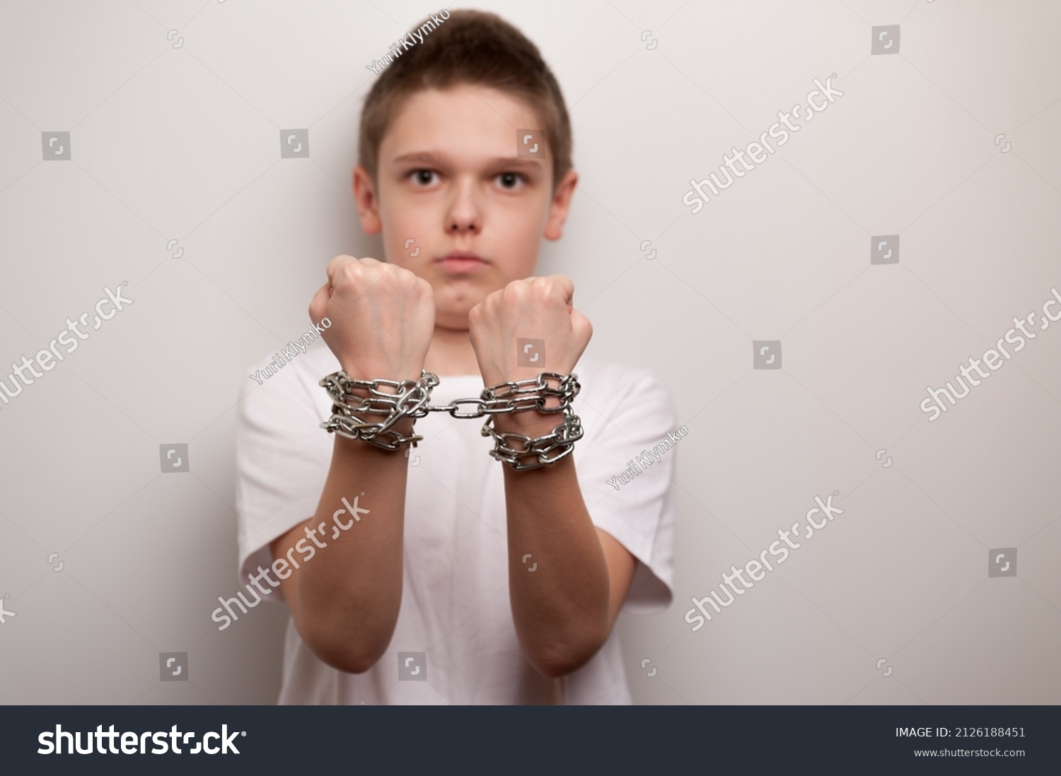 Boys Hands Wrapped Metal Chain Restraining Stock Photo 2126188451 ...