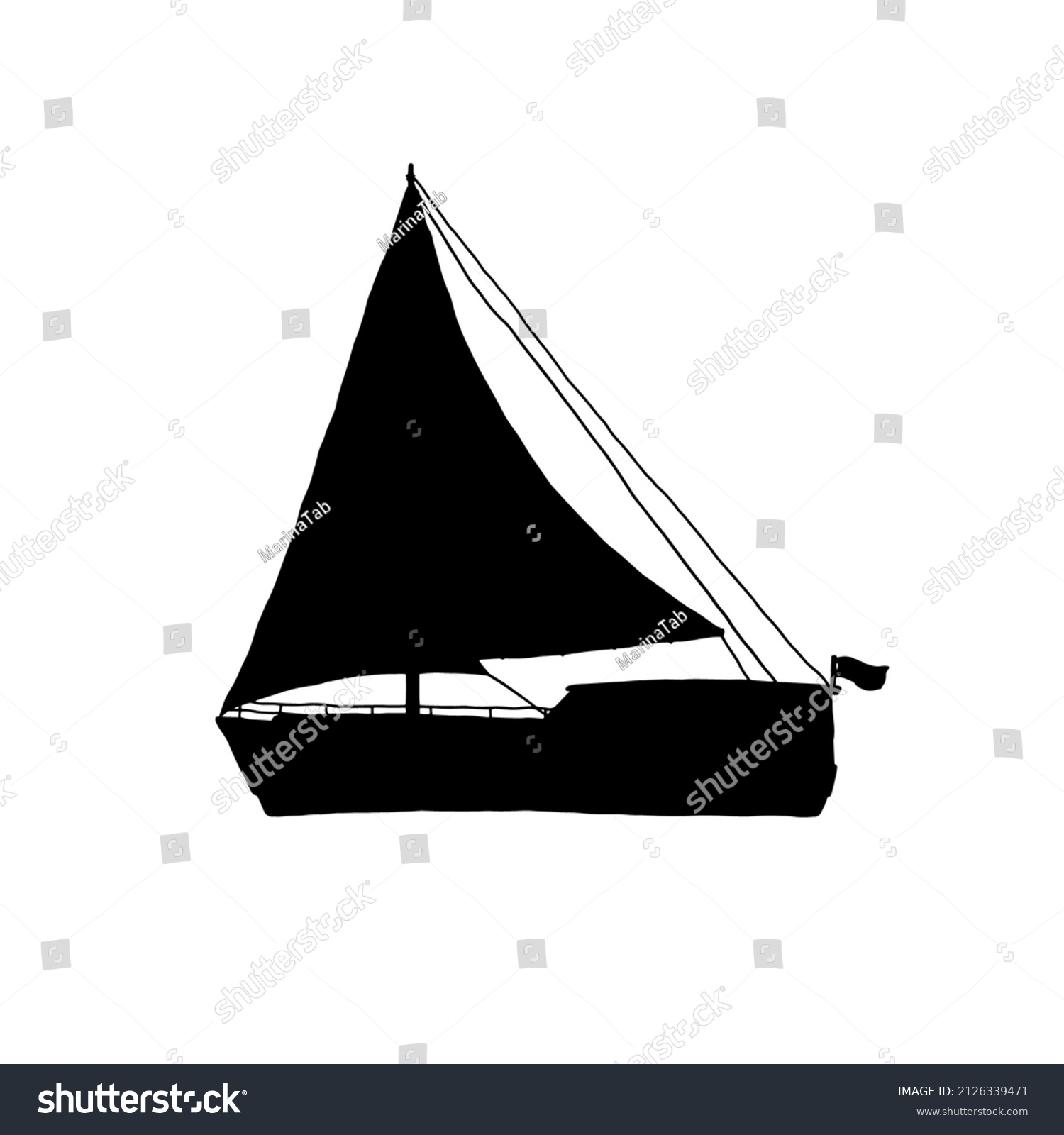 Silhouette Sailboat Ship Sails Black Outline Stock Vector (Royalty Free ...