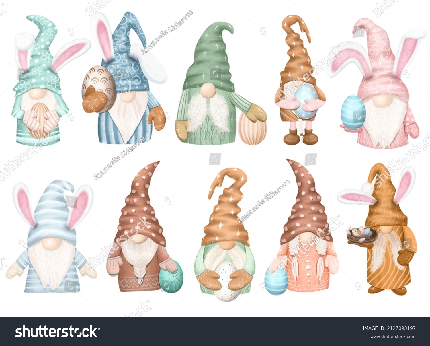 Set Easter Gnomes Spring Gnomes Clipart: стоковая иллюстрация, 2127093197 S...