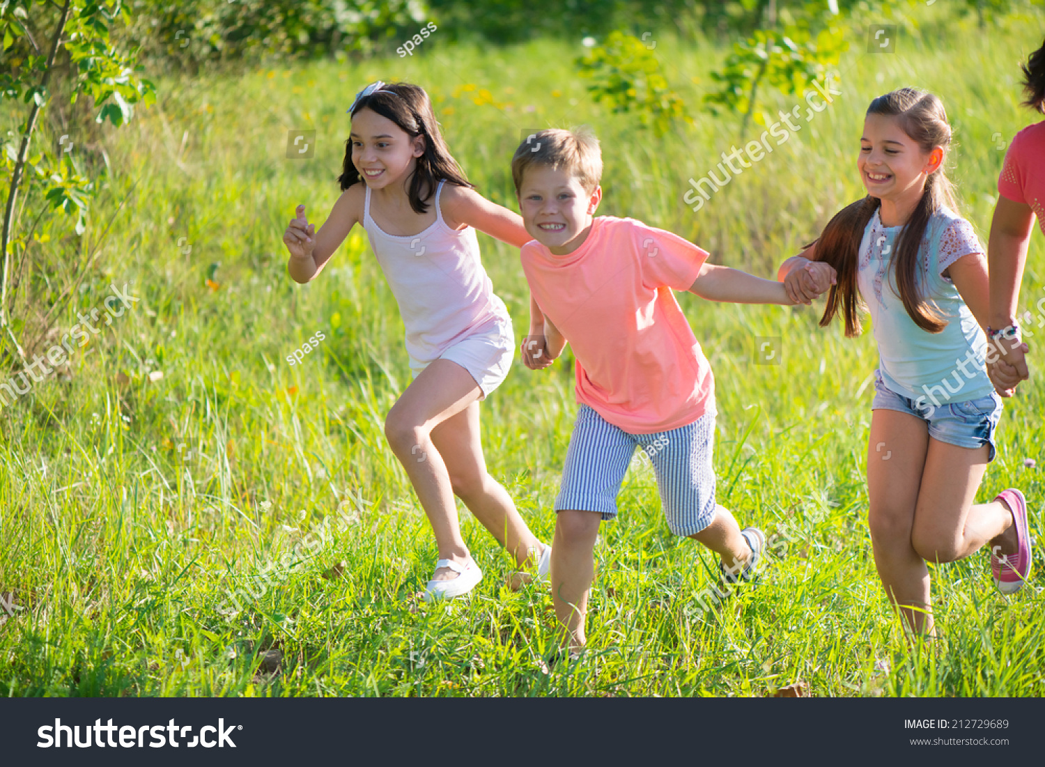 Group Happy Children Playing On Meadow Stock Photo 212729689 | Shutterstock