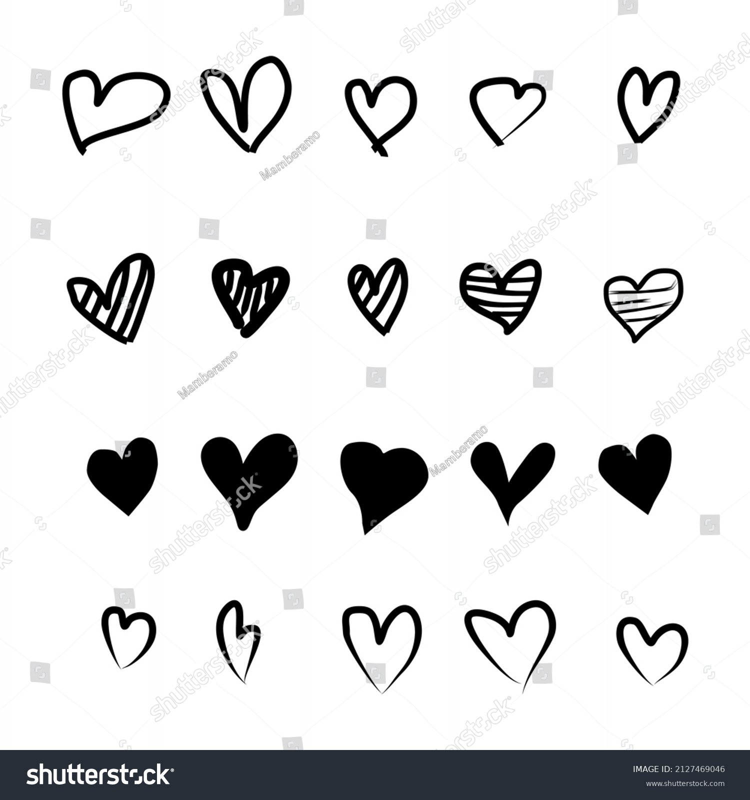 Hand Draw Collection Illustrated Heart Icons Stock Vector (Royalty Free ...