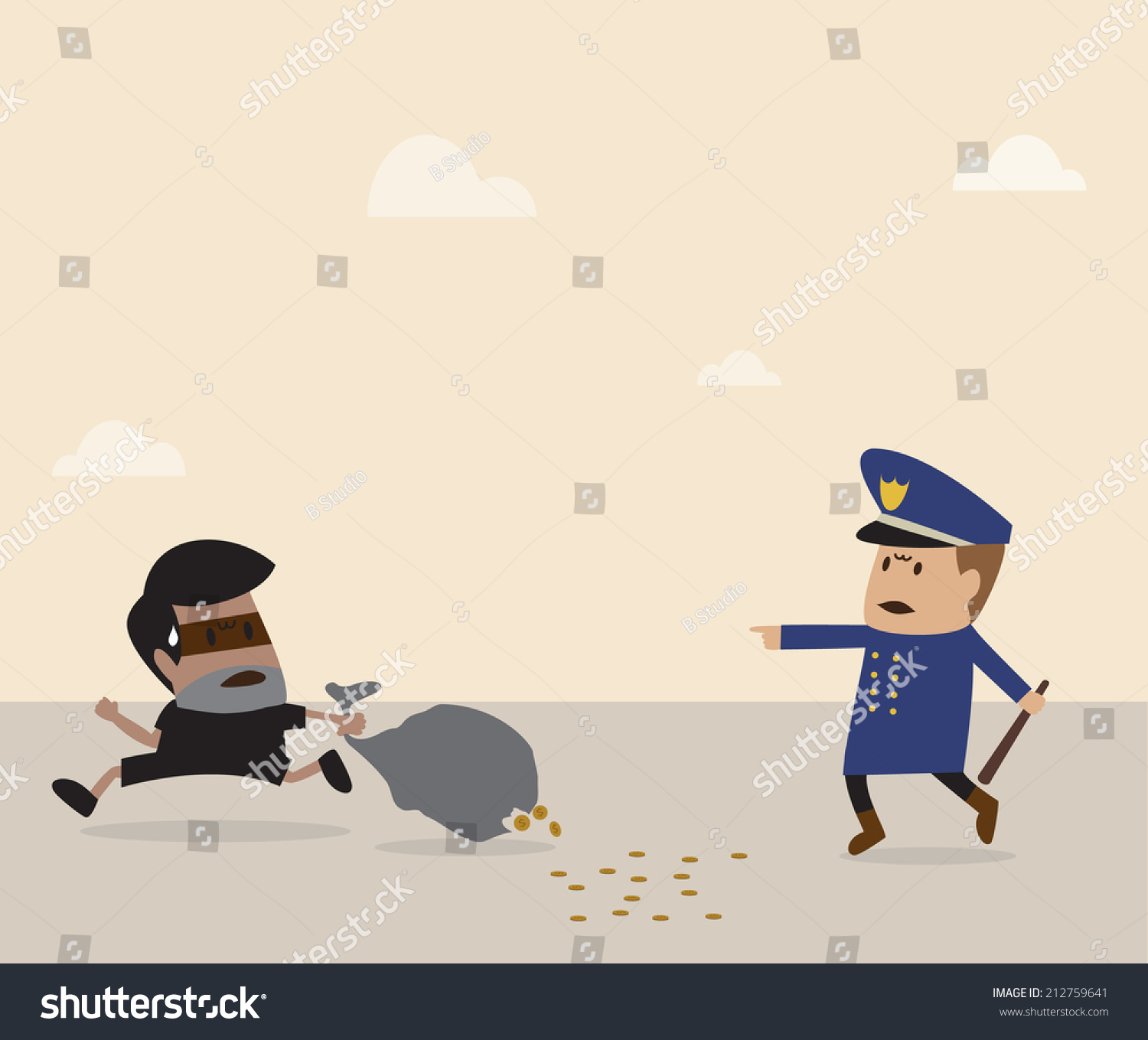 Vector Cartoon Policeman Chasing Thief Stock Vector Royalty Free Shutterstock