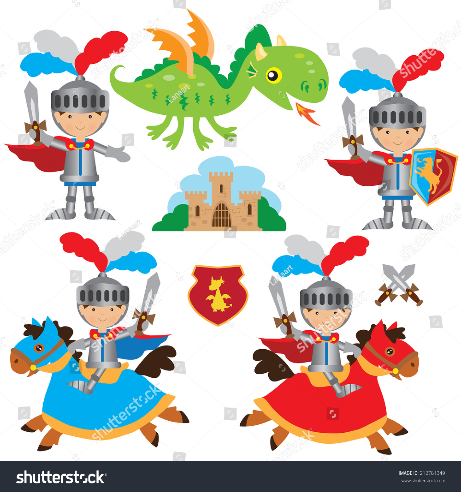 Knight Princess Dragon Vector Illustration Stock Vector (Royalty Free ...