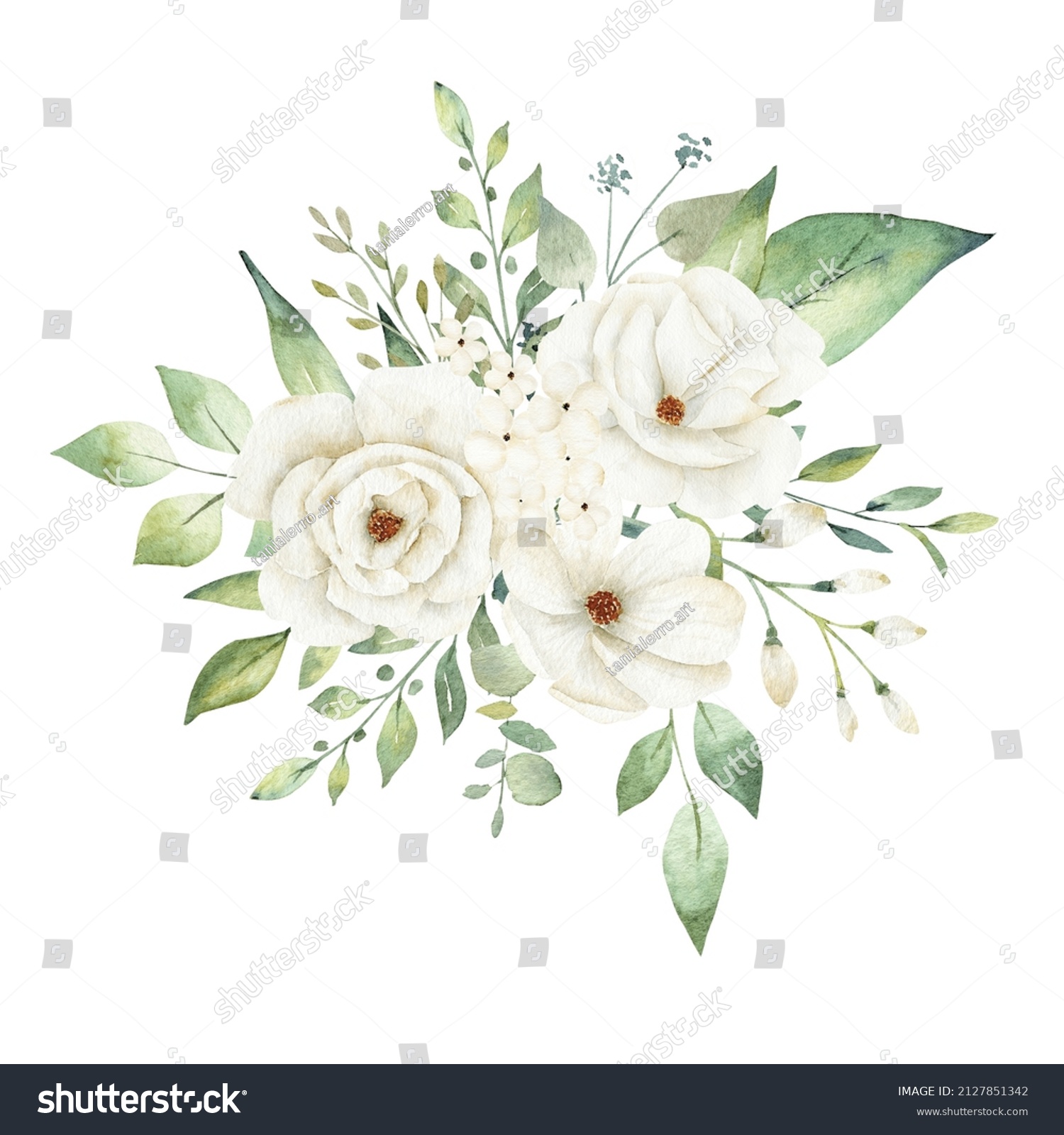 Floral Watercolor Clipart Cute White Flowers Stock Illustration ...