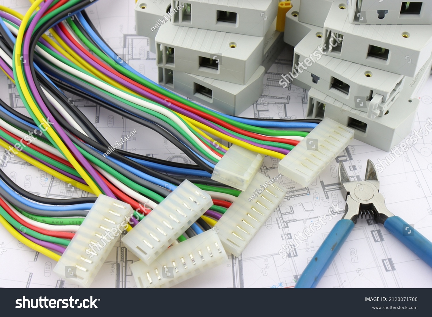 Tools Electrical Installation On Closeup Schematic Stock Photo ...