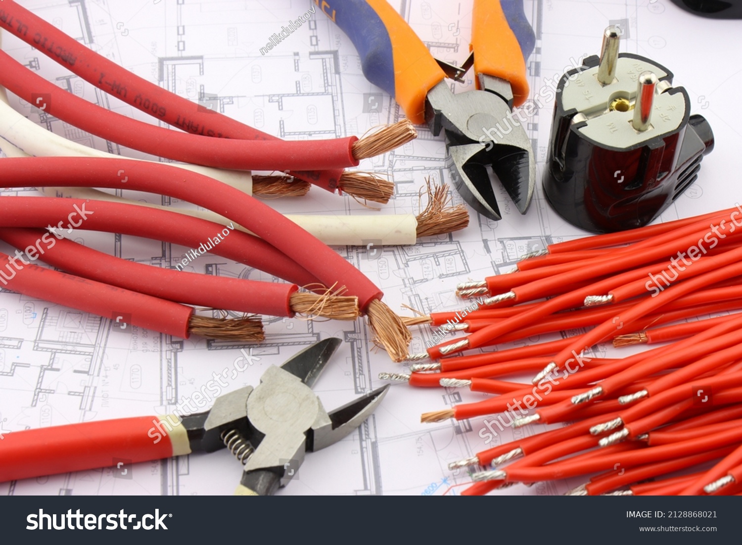 Tools Electrical Installation On Closeup Schematic Stock Photo ...