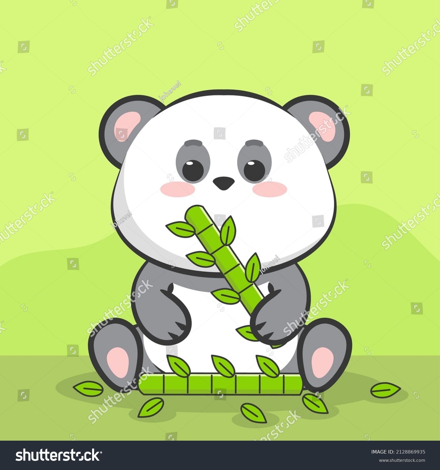 Kawaii Panda Eating Bamboo Cartoon Stock Vector (Royalty Free ...