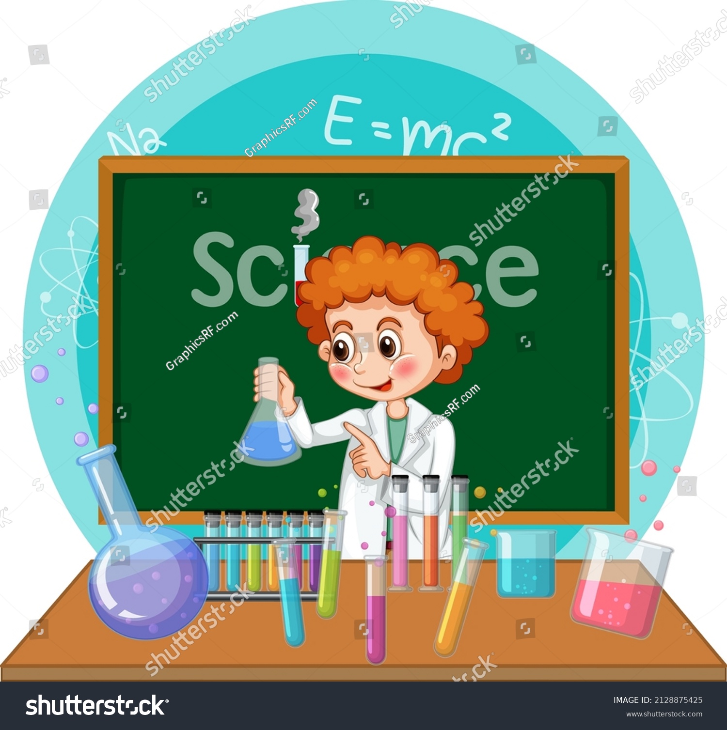 Scientist Boy Cartoon Character Laboratory Equipments Stock Vector ...