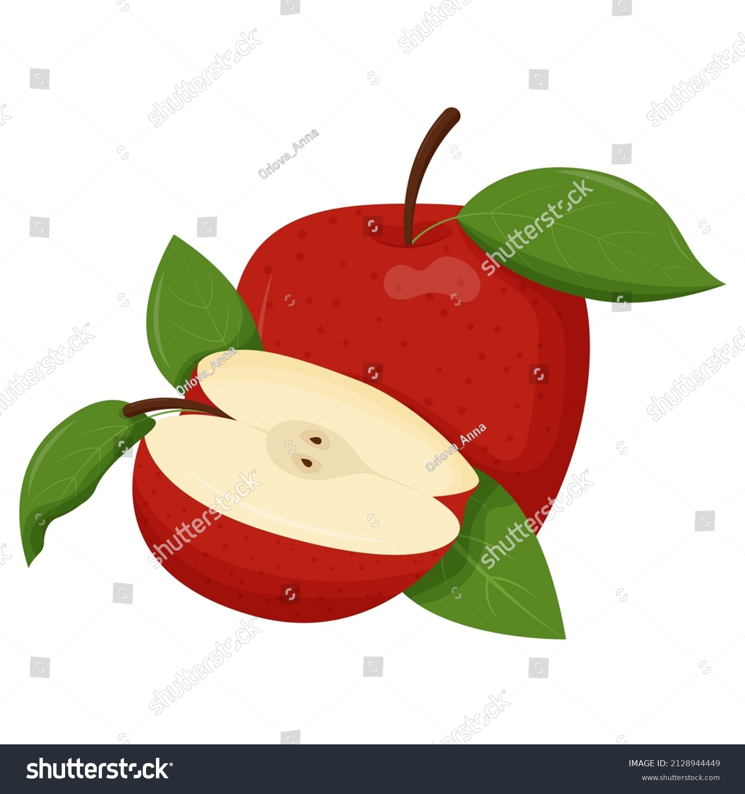 Whole Red Apple Green Leaf Isolated Stock Vector Royalty Free