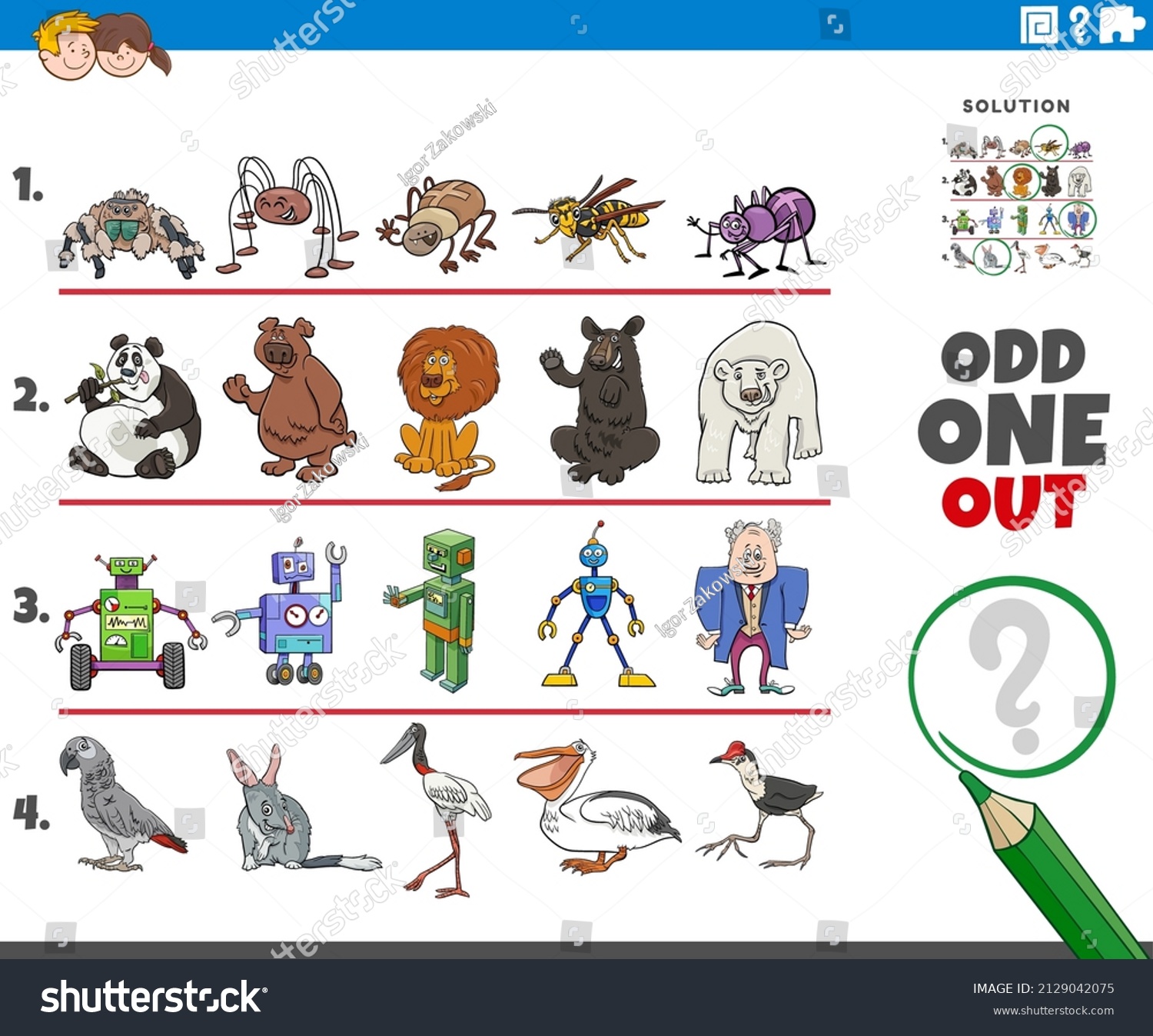 Cartoon Illustration Odd One Out Picture Stock Vector (Royalty Free ...