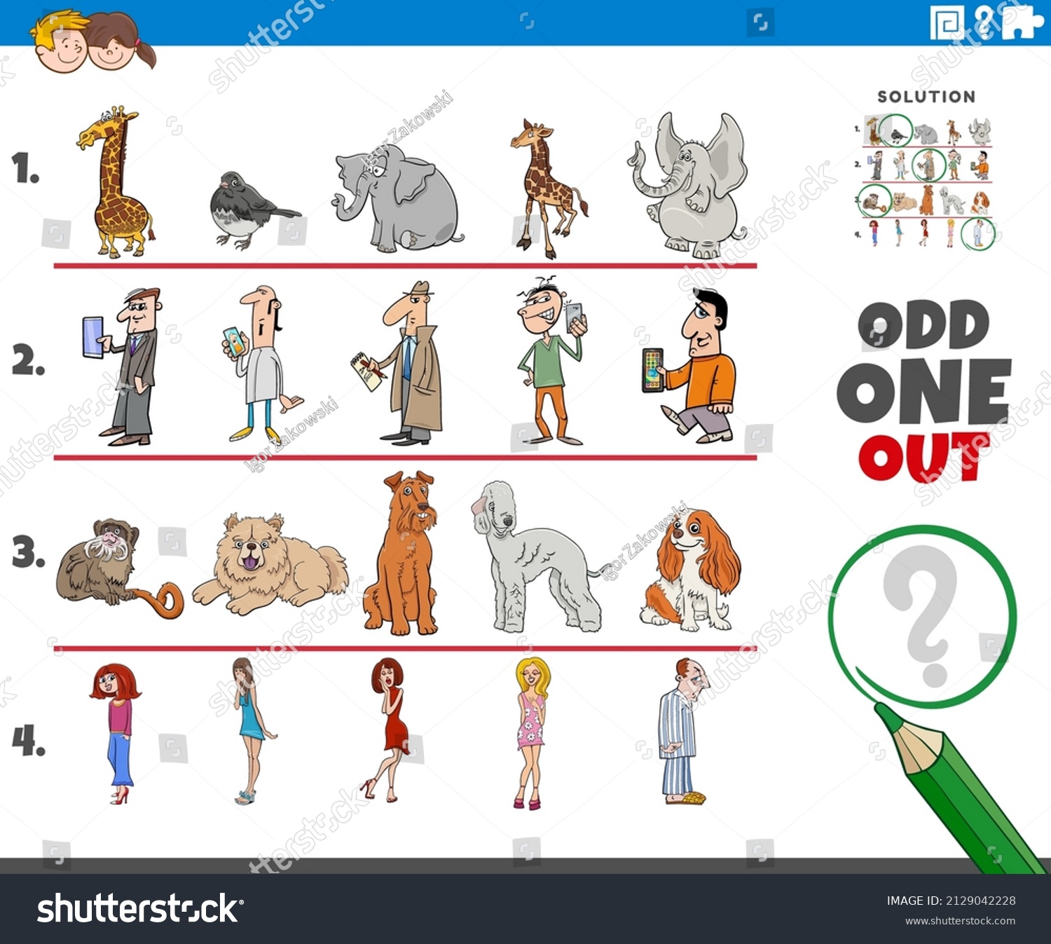 Cartoon Illustration Odd One Out Picture Stock Vector (Royalty Free ...