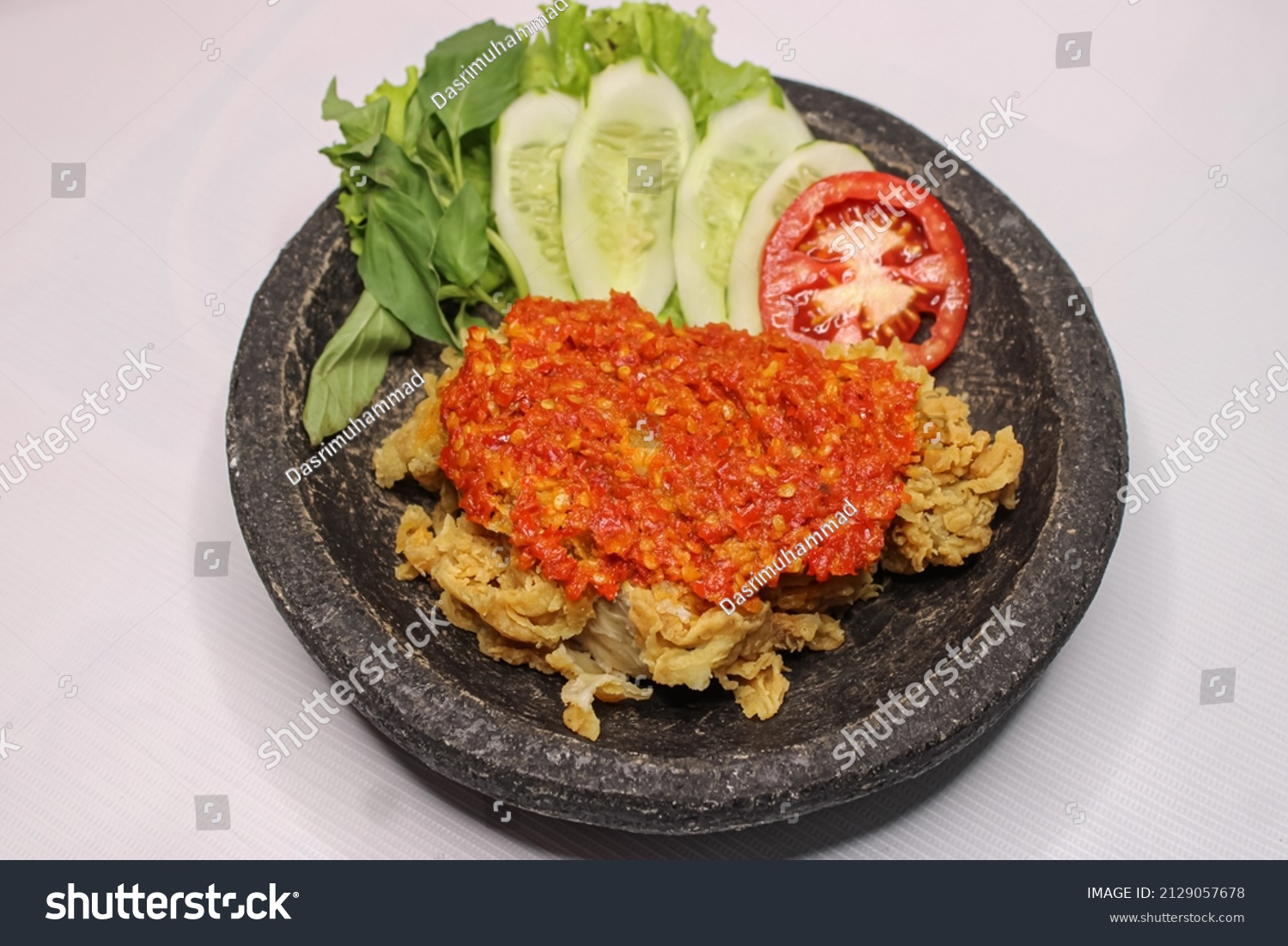 Ayam Geprek Indonesian Food Crispy Fried Stock Photo 2129057678