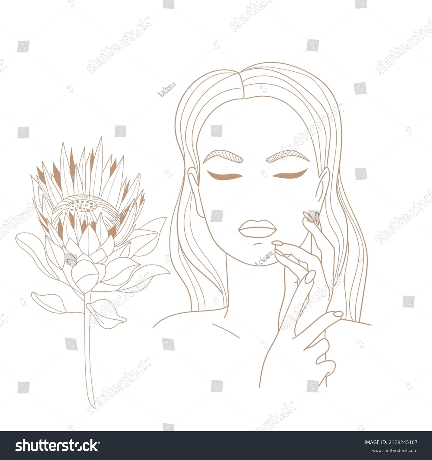 Beautiful Woman Line Art Vector Illustration Stock Vector Royalty Free 2129245187 Shutterstock 5050