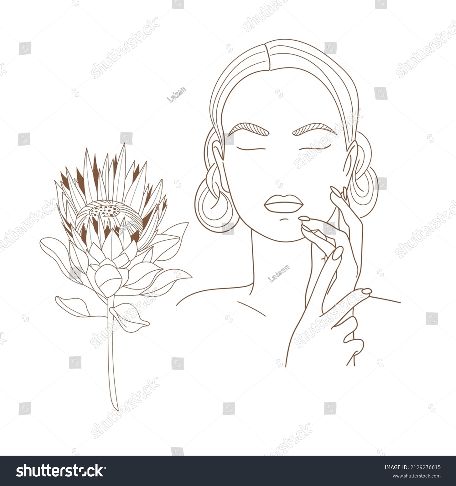 Beautiful Woman Line Art Vector Illustration Stock Vector Royalty Free 2129276615 Shutterstock 1828