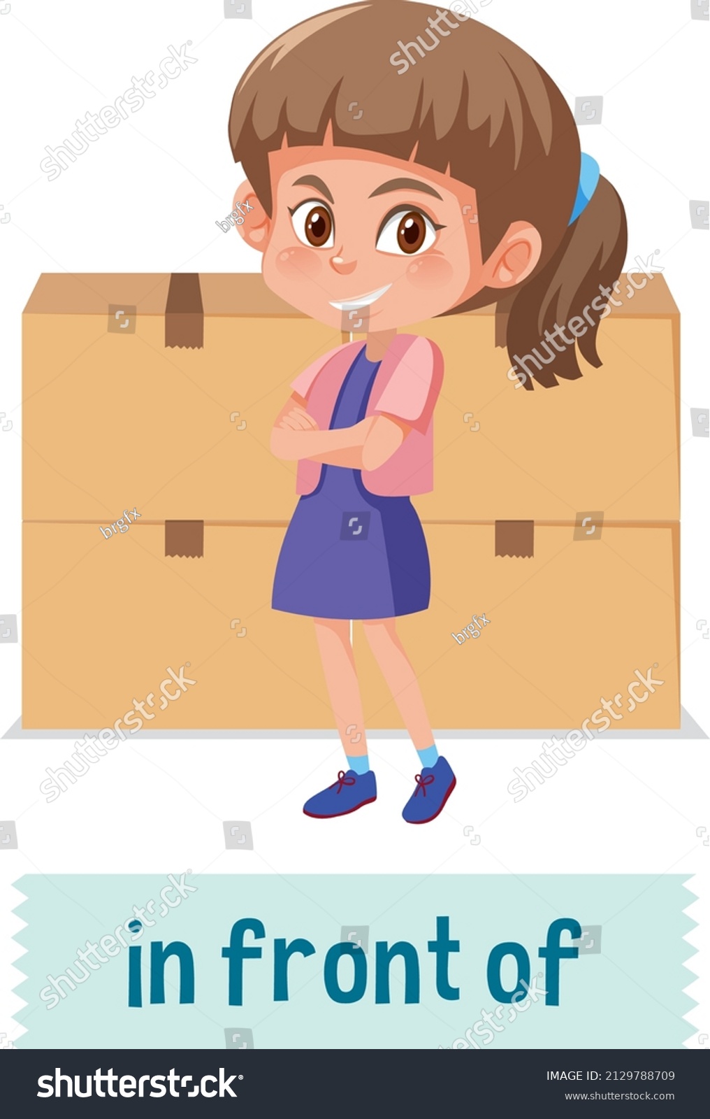 Preposition Place Cartoon Girl Box Illustration Stock Vector Royalty Free 2129788709