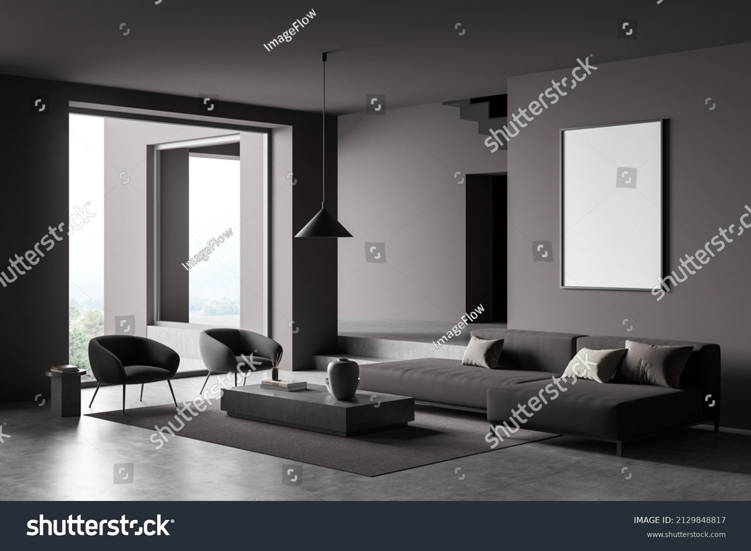 Dark Living Room Interior Empty White Stock Illustration 2129848817 ...