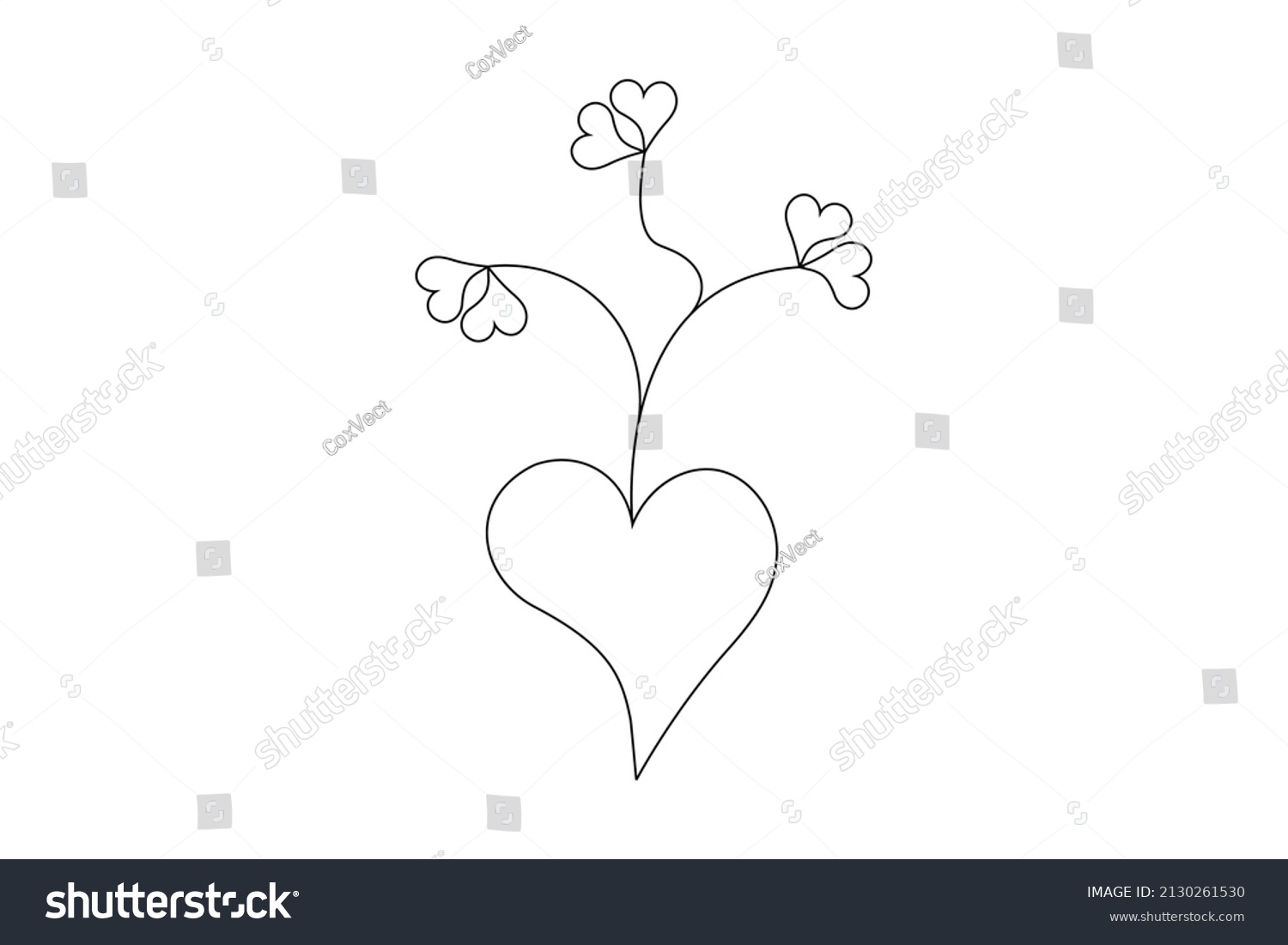 Love Tree Outline Heart Shape Flower Stock Vector (Royalty Free ...