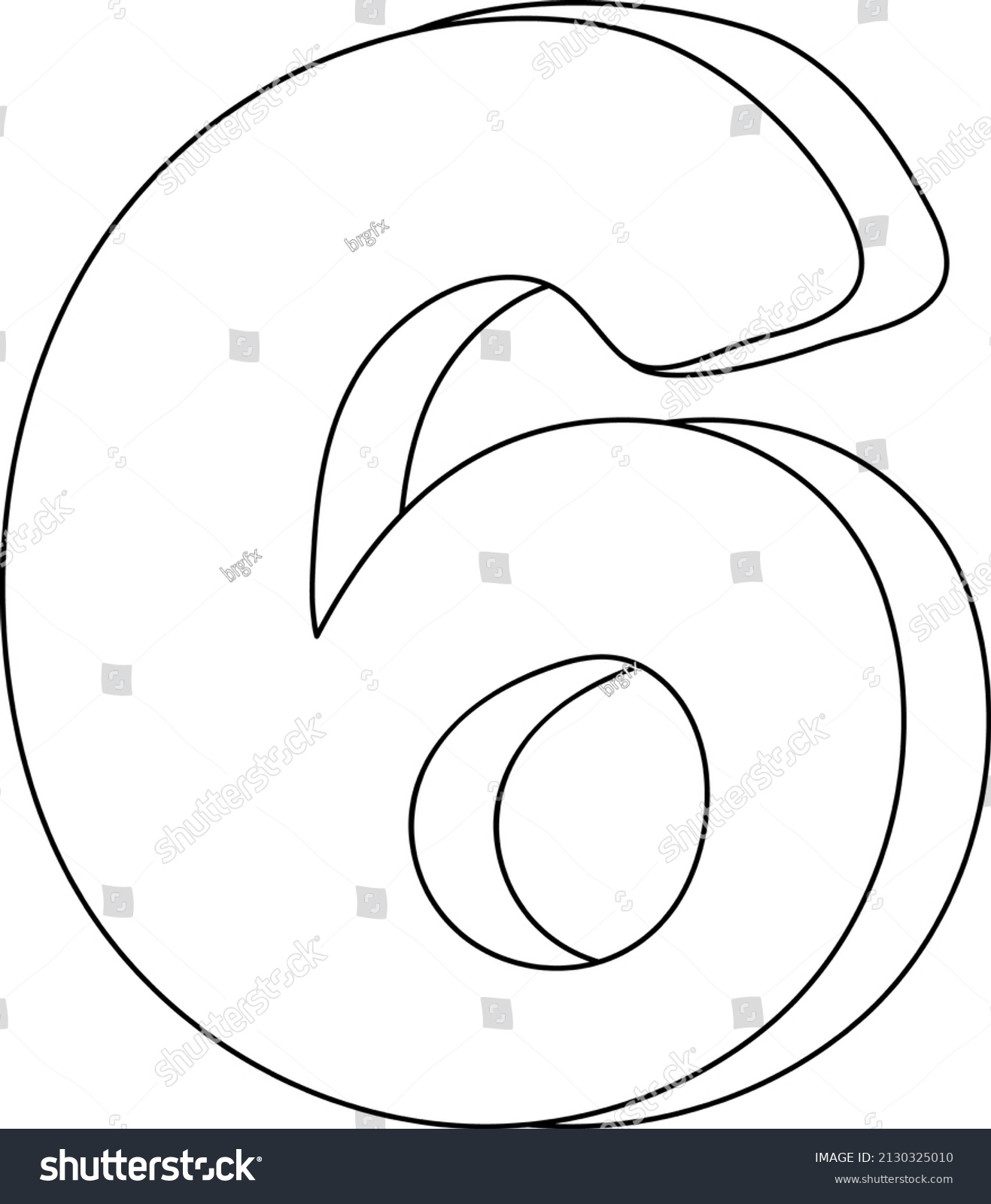 Number Six Doodle Outline Colouring Illustration Stock Vector (Royalty ...