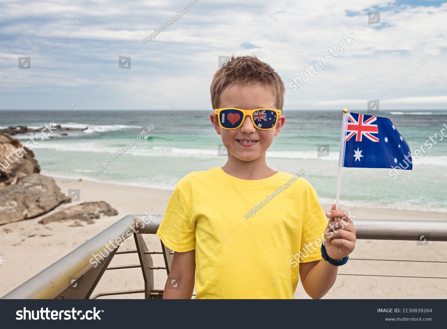 Boy Holding Australian Flag His Hand Stock Photo 2130839264 | Shutterstock