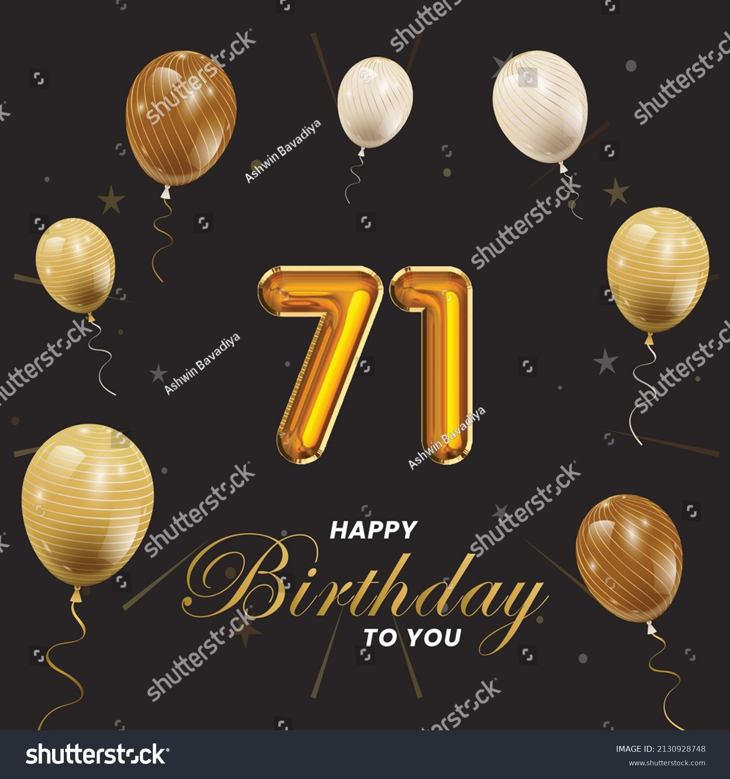 Happy 71st Birthday Greeting Card Vector Stock Vector (Royalty Free ...