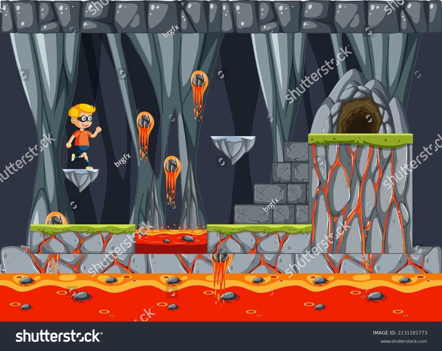 Boy Lava Game Scene Illustration Stock Vector (Royalty Free) 2131181773 ...