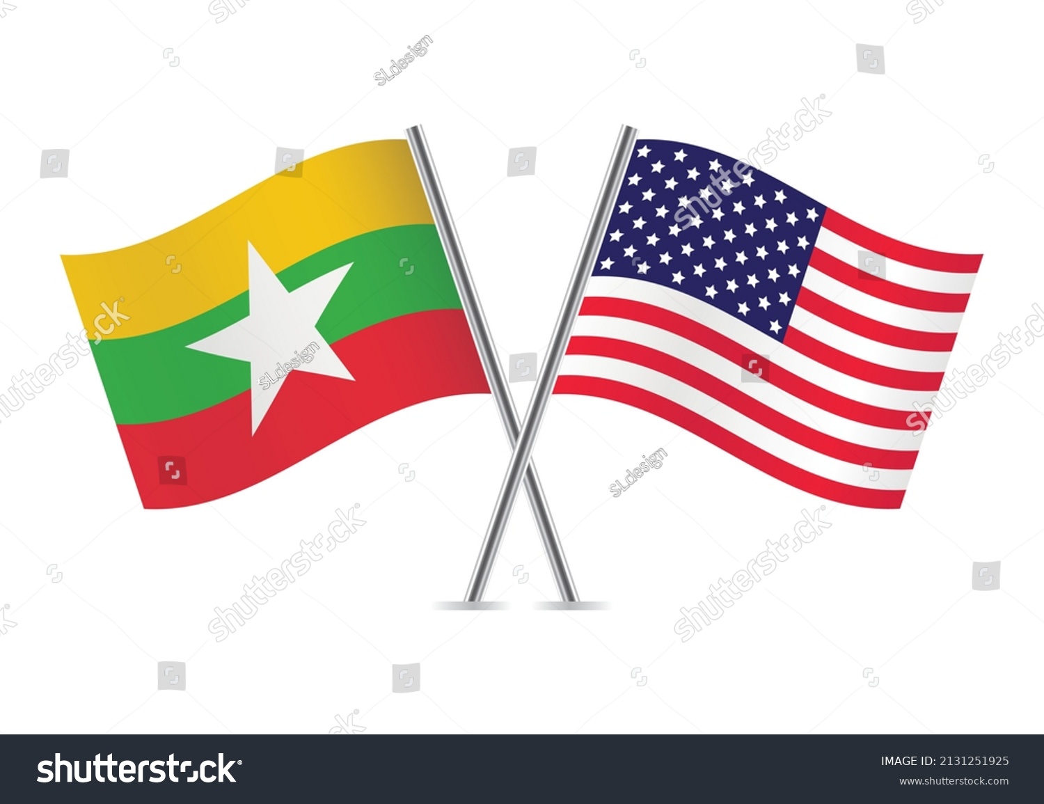 Myanmar Burma America Crossed Flags Burmese Stock Vector (Royalty Free ...