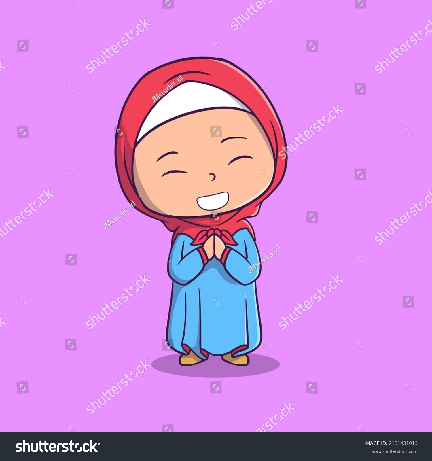 Cute Illustration Muslim Girl Feeling Happy Stock Vector (Royalty Free ...