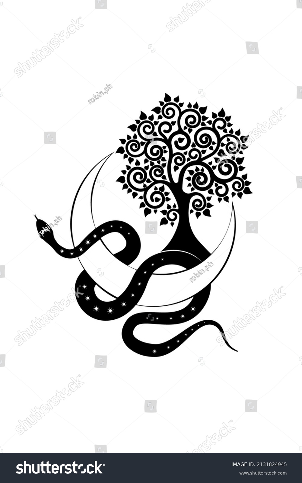 Black Snake On Crescent Moon Tree Stock Vector (Royalty Free ...