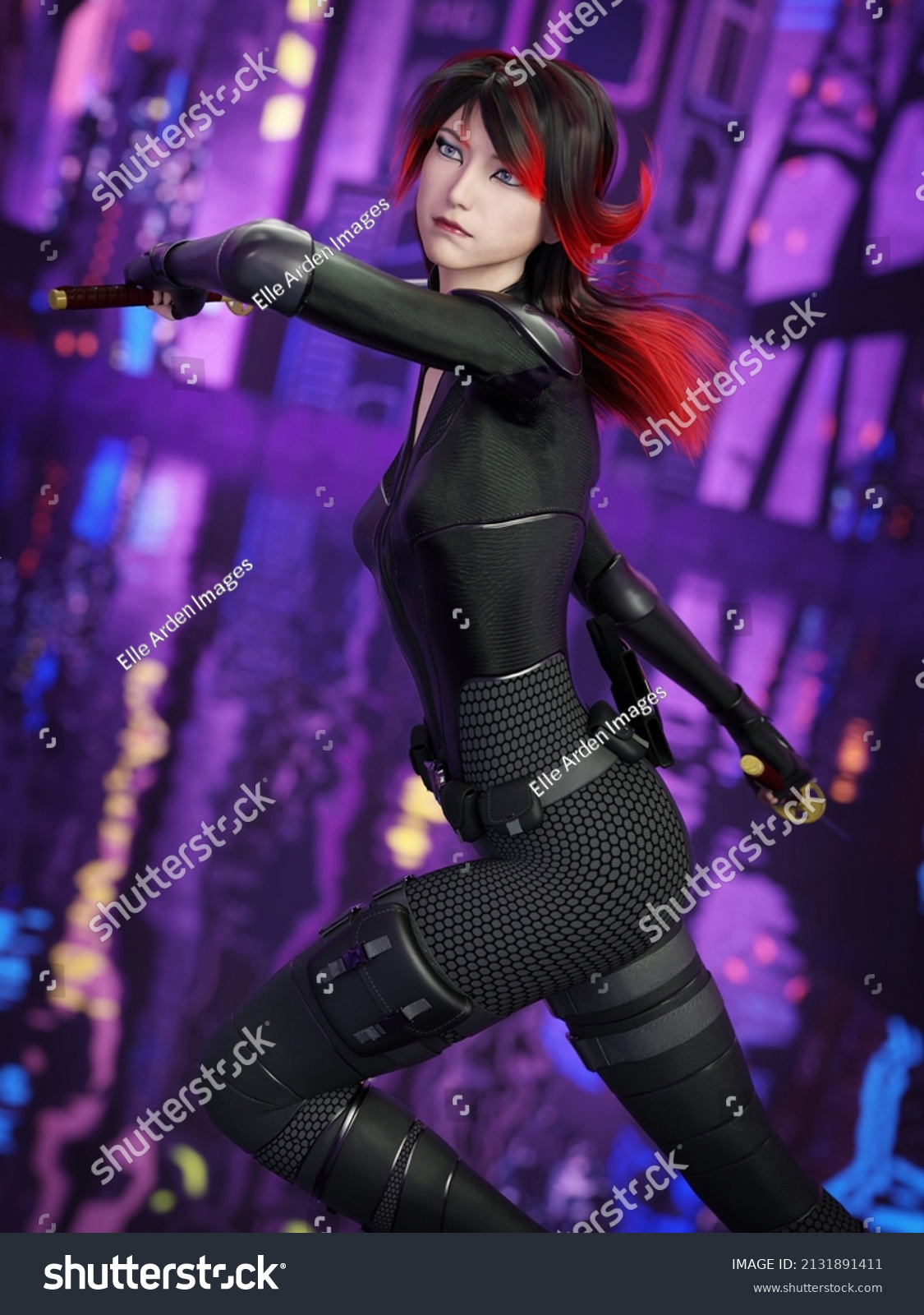 3d-digital-rendering-female-assassin-anime-stock-illustration