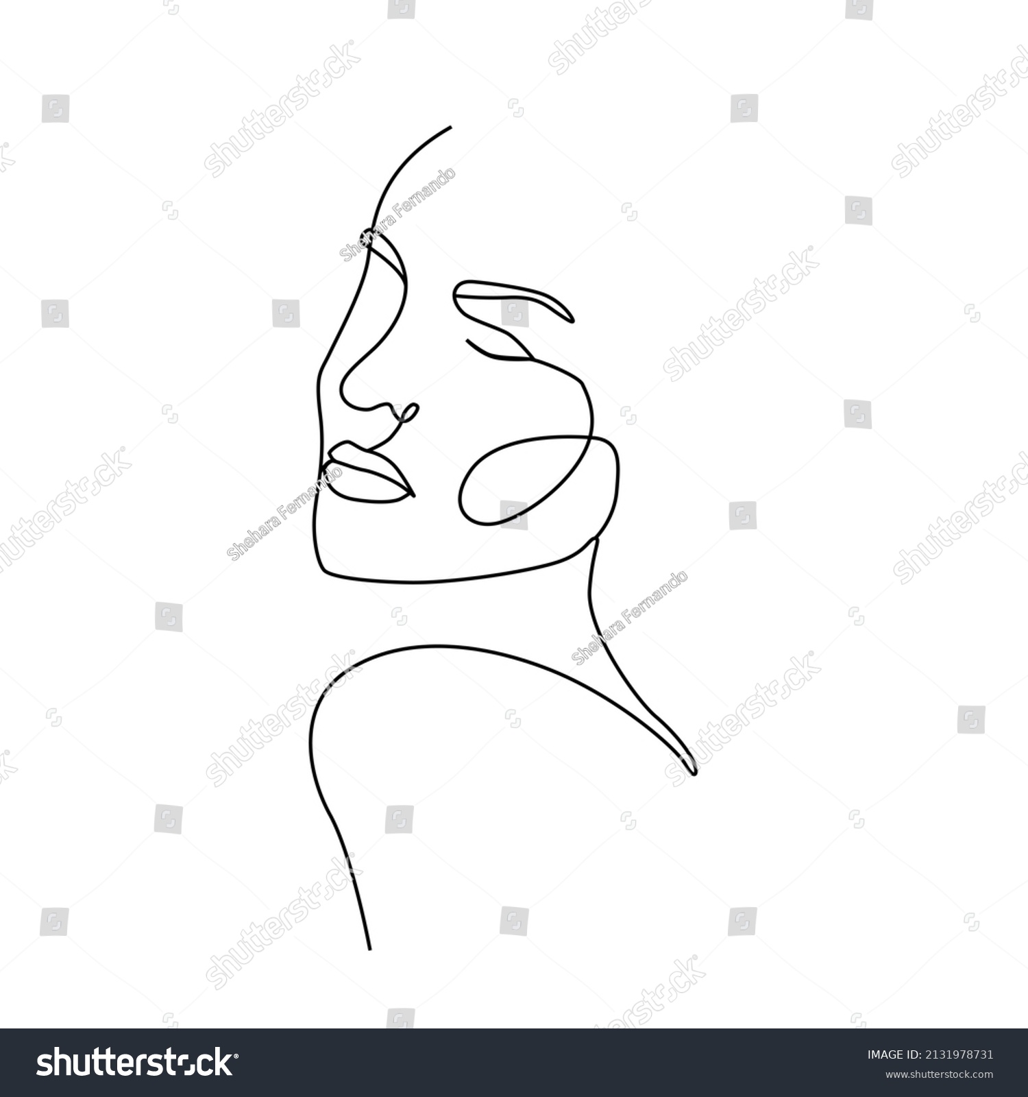 Woman Face Single Line Art Stock Illustration 2131978731 | Shutterstock