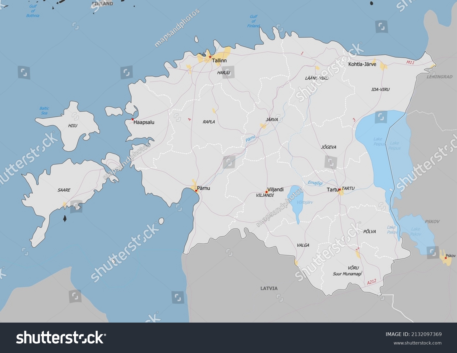 Estonia Political Map Neighbors Capital National Stock Illustration   Stock Photo Estonia Political Map With Neighbors And Capital National Borders Important Cities Rivers Lakes 2132097369 