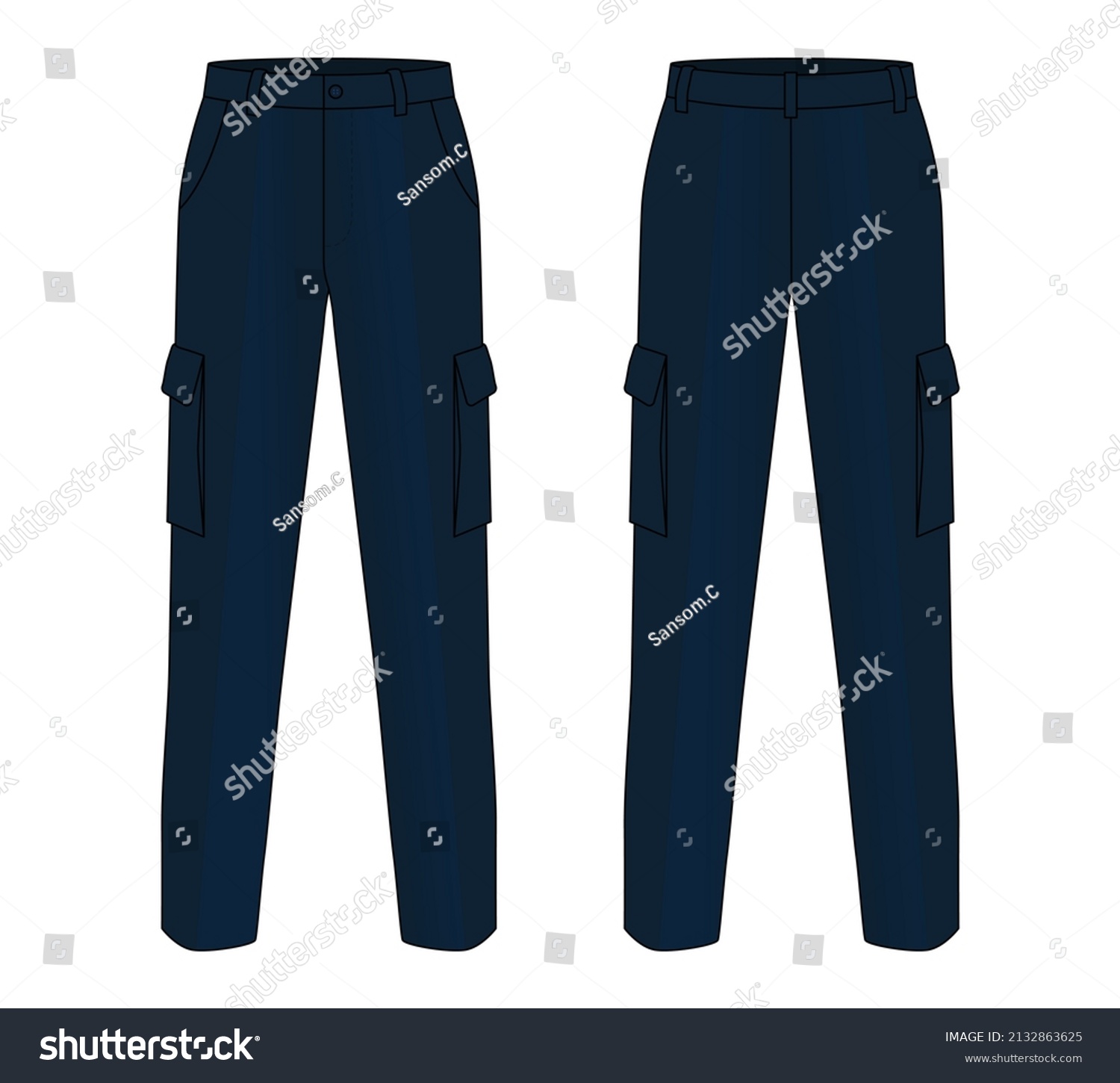 Navy Blue Factory Uniform Pants Template Stock Vector (Royalty Free ...