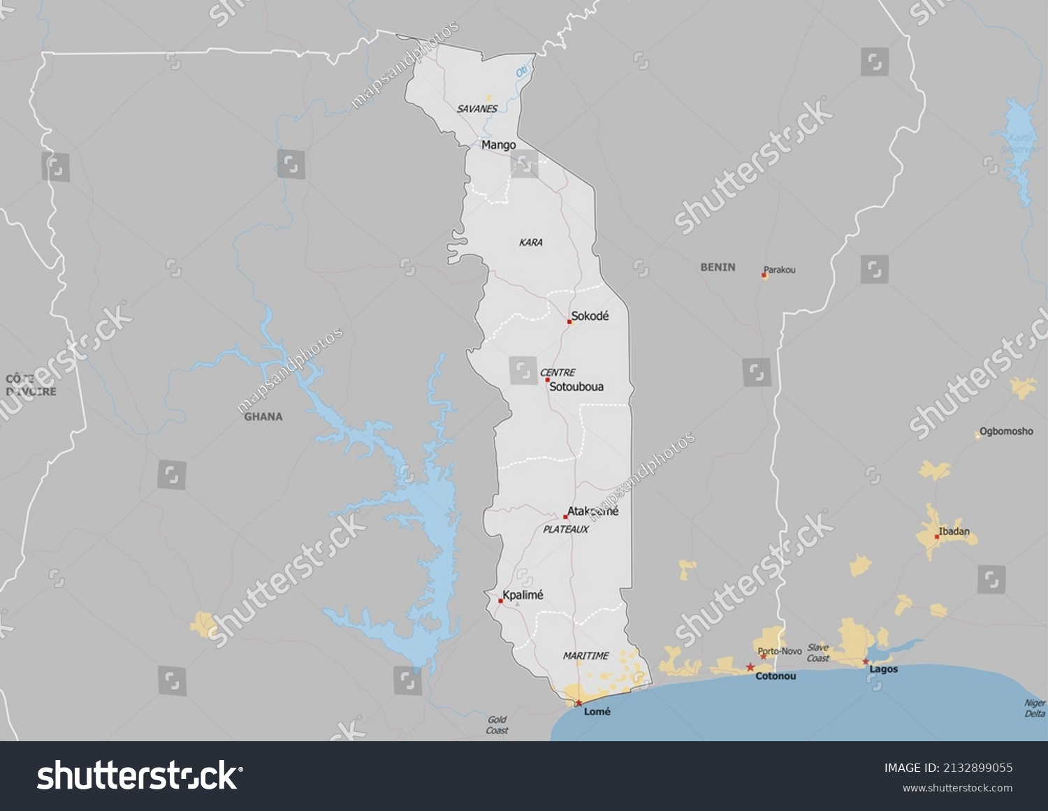 Togo Political Map Neighbors Capital National Stock Illustration   Stock Photo Togo Political Map With Neighbors And Capital National Borders Important Cities Rivers Lakes 2132899055 