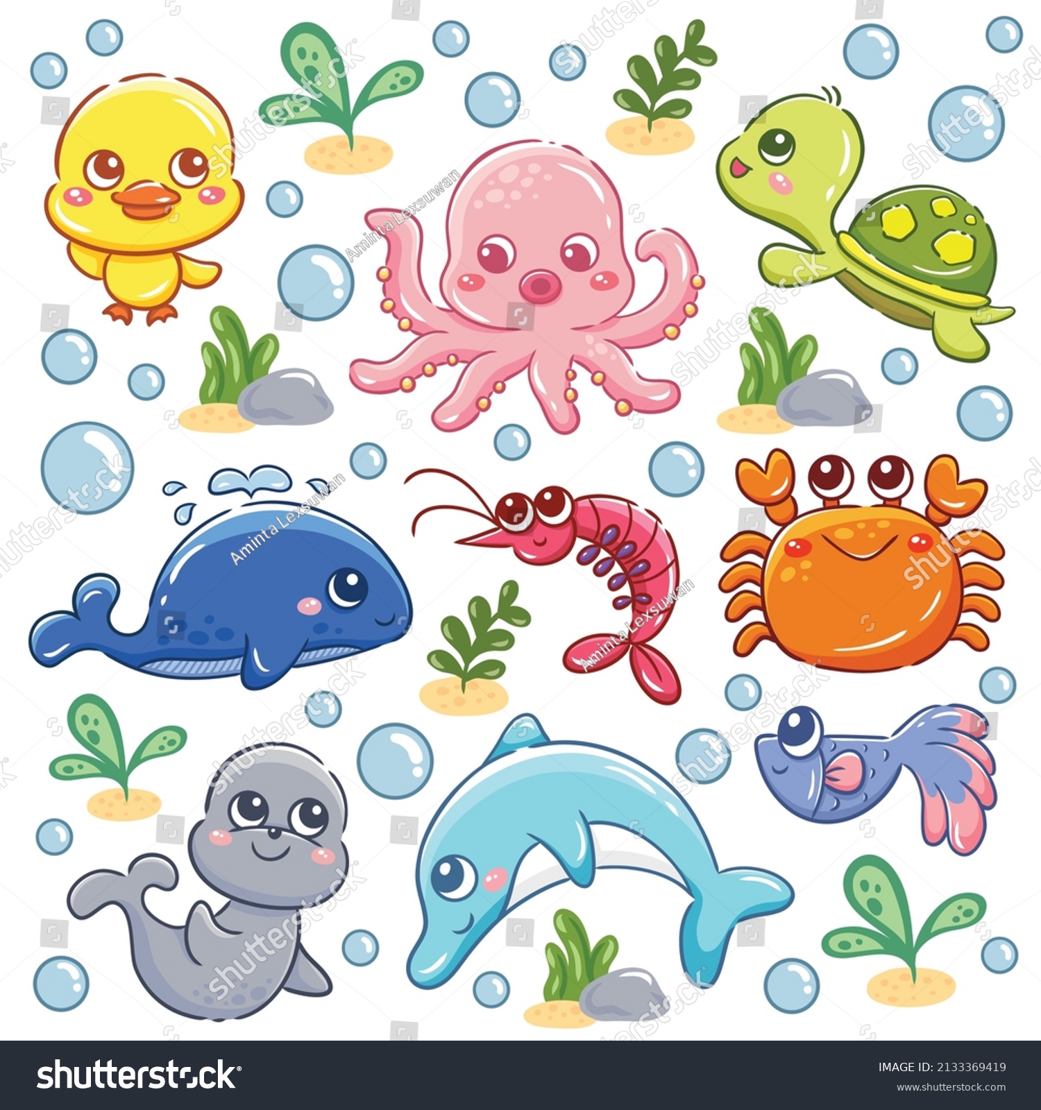 Illustration Sea Animals Cute Cartoon Stock Vector (Royalty Free ...