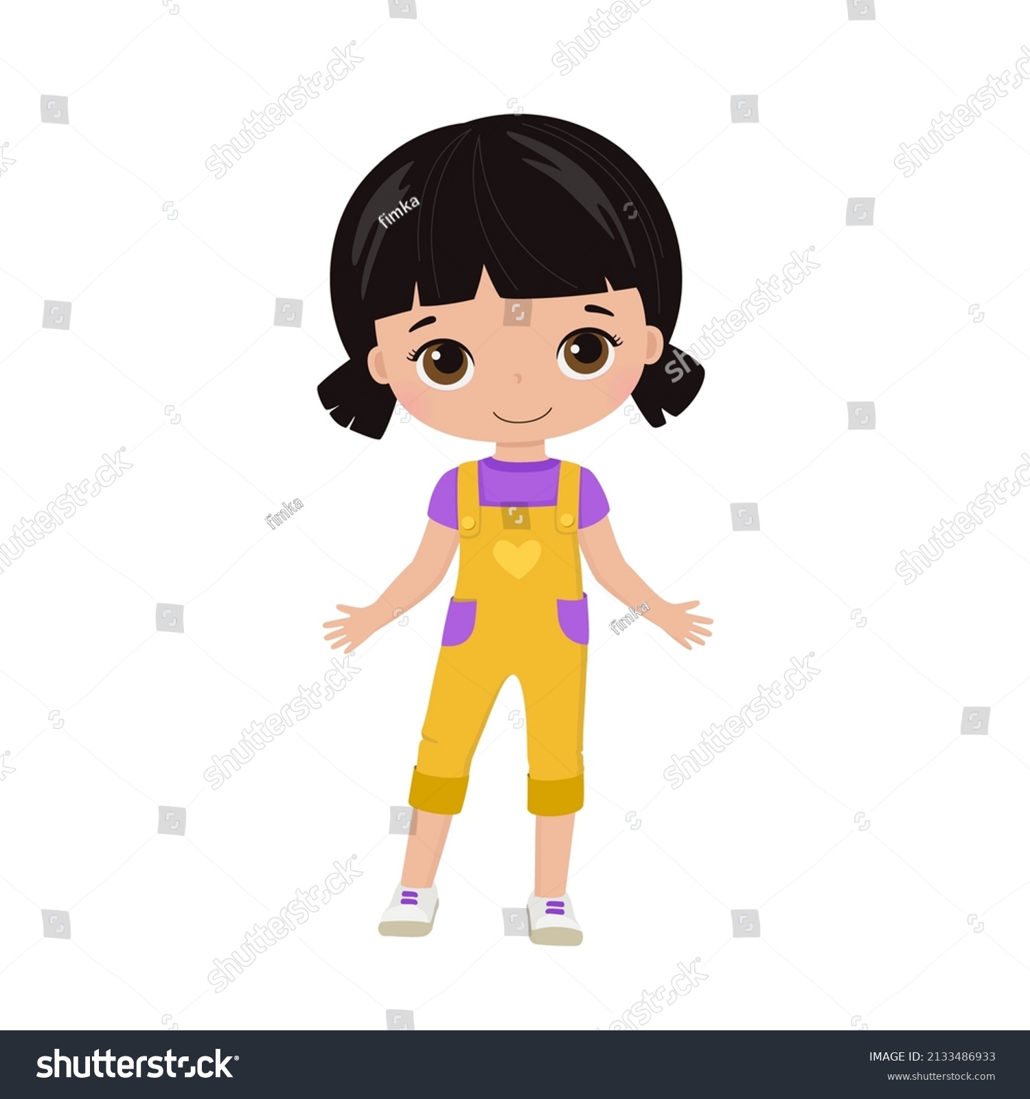 Beautiful Little Girl Denim Overalls Cartoon Stock Vector (Royalty Free ...