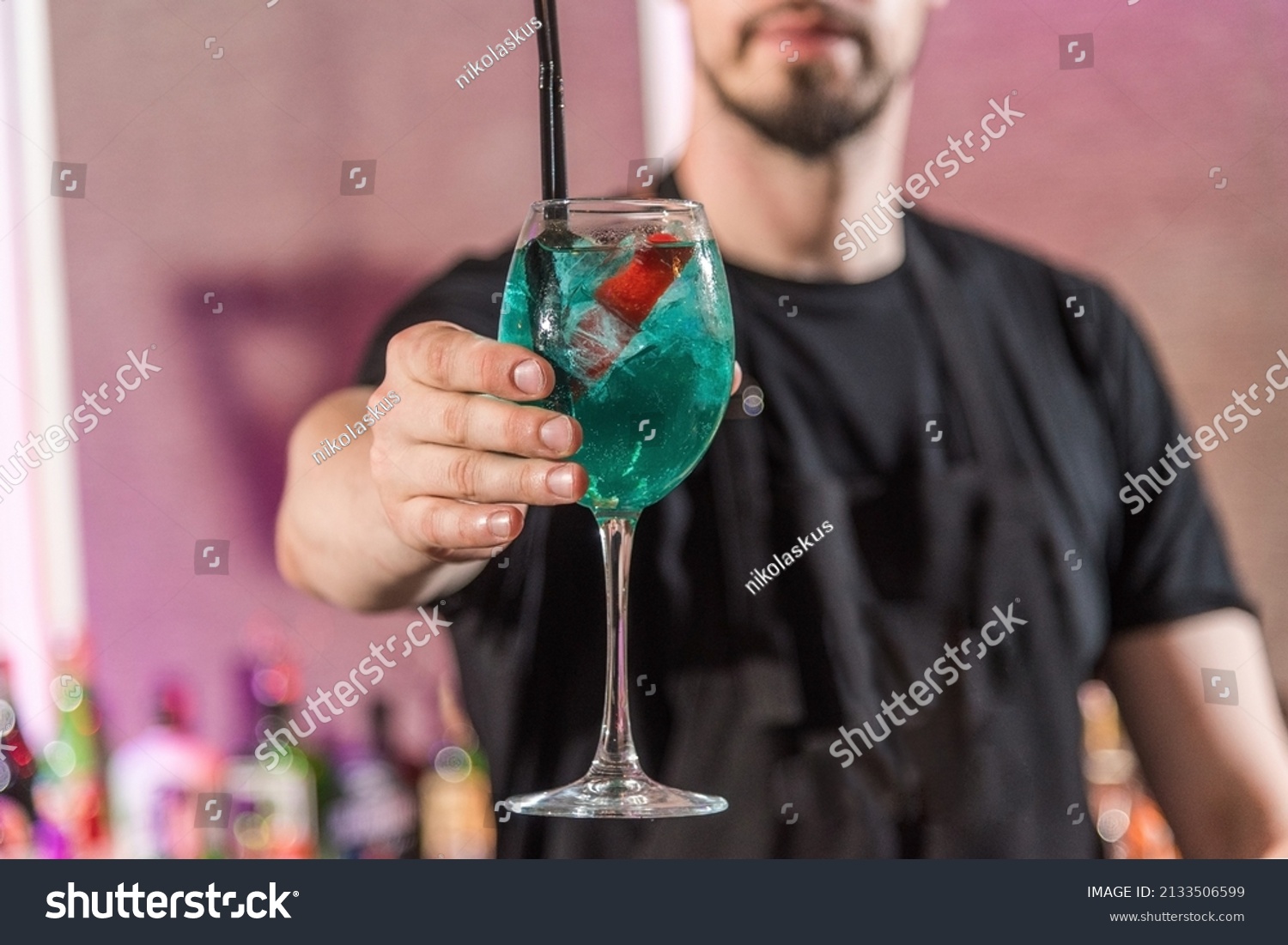 Glass Blue Color Cocktail Chili Pepper Stock Photo 2133506599