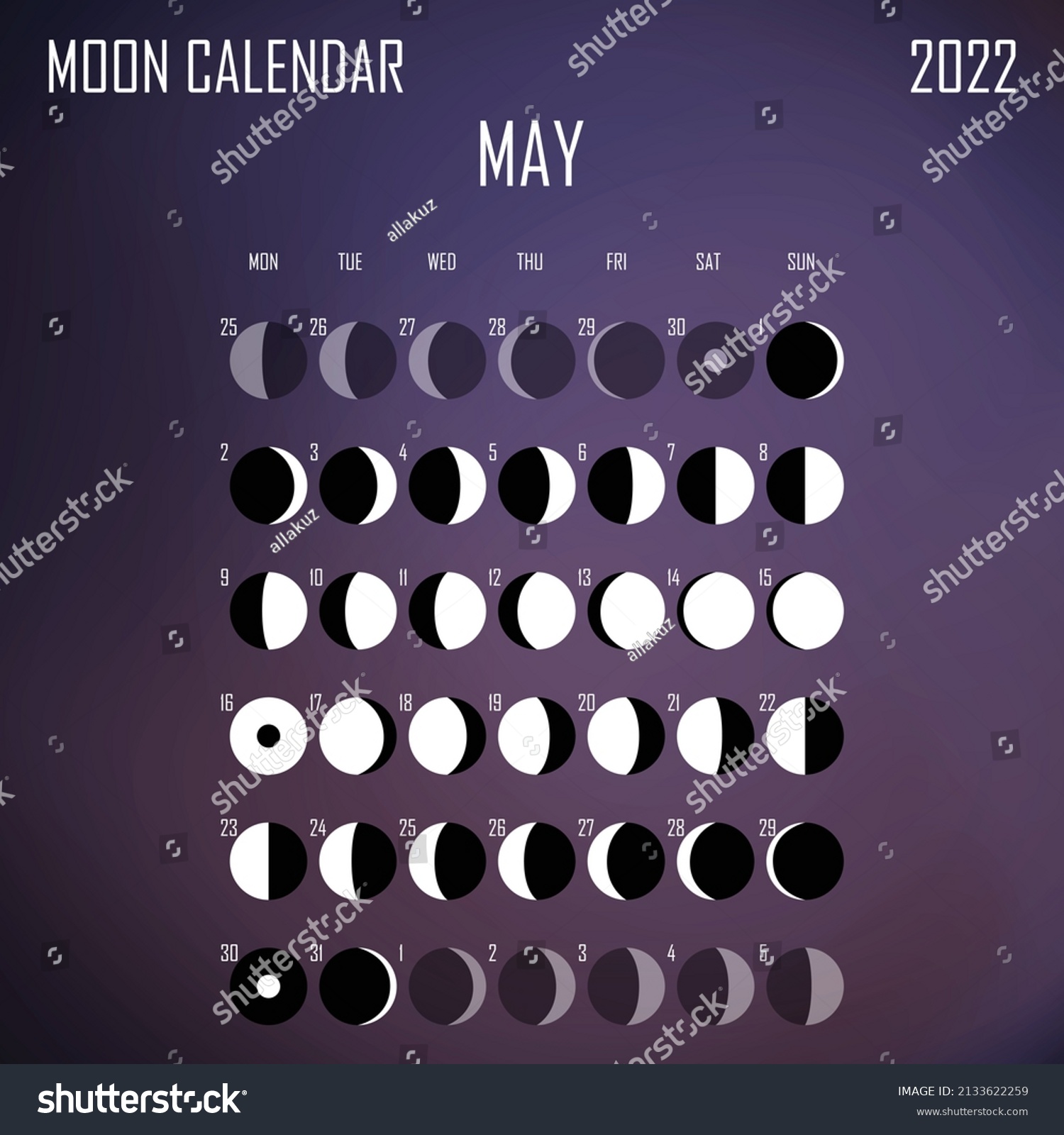 May 2022 Moon Calendar Astrological Calendar Stock Vector (Royalty Free ...