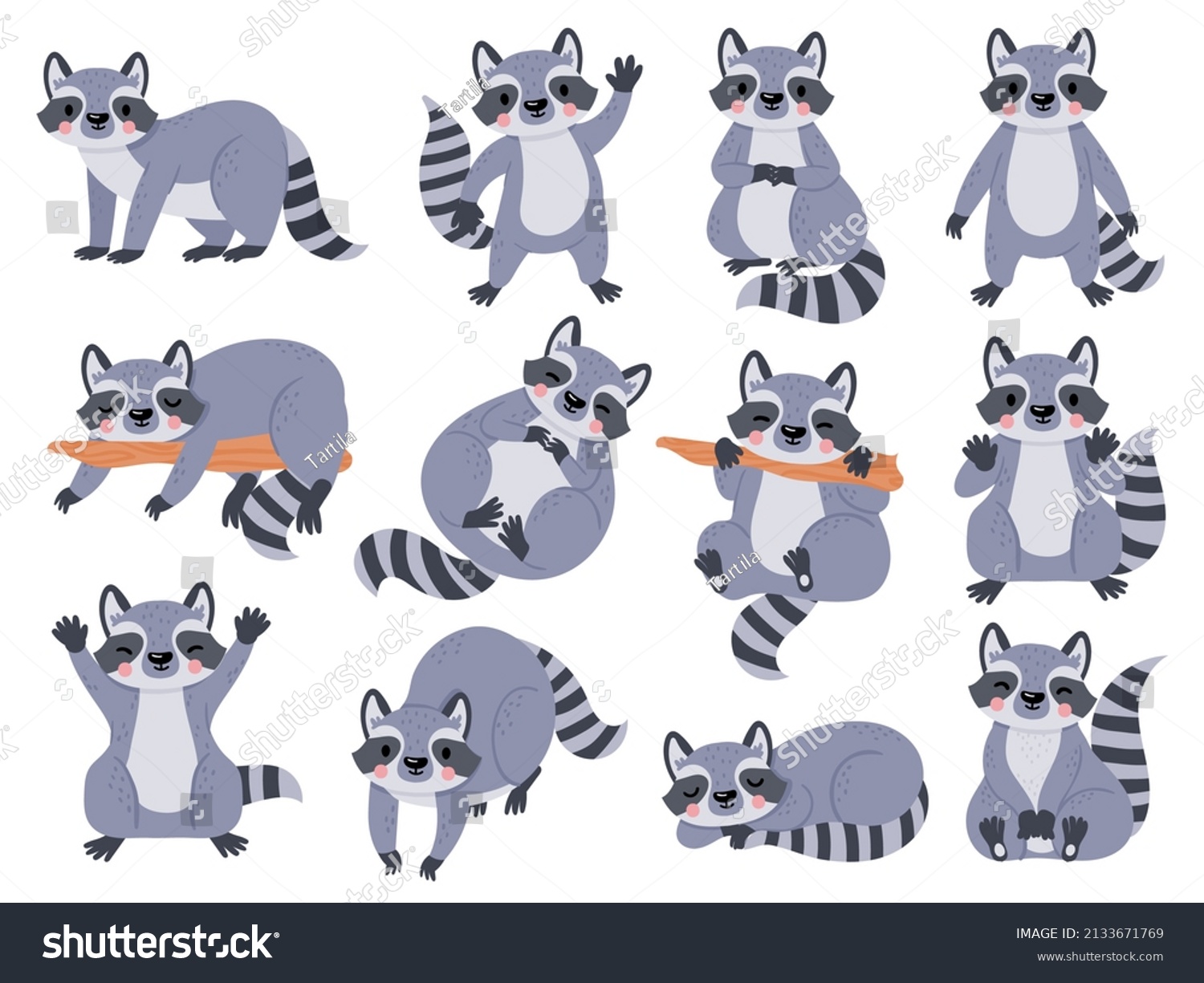 Cute Cartoon Baby Raccoon Sleeping Standing Stock Illustration ...